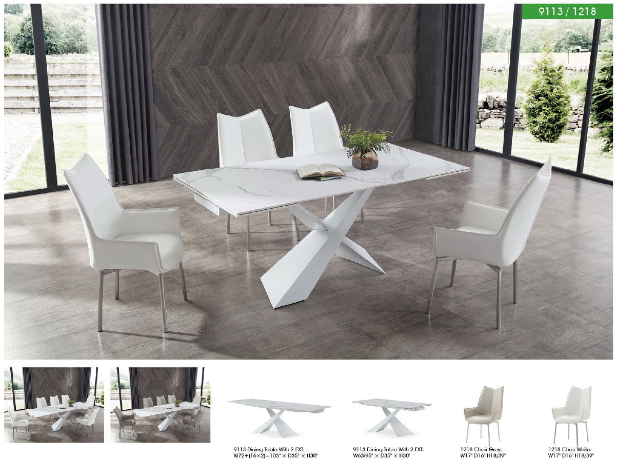9113 - Dinning Table With Extension - White