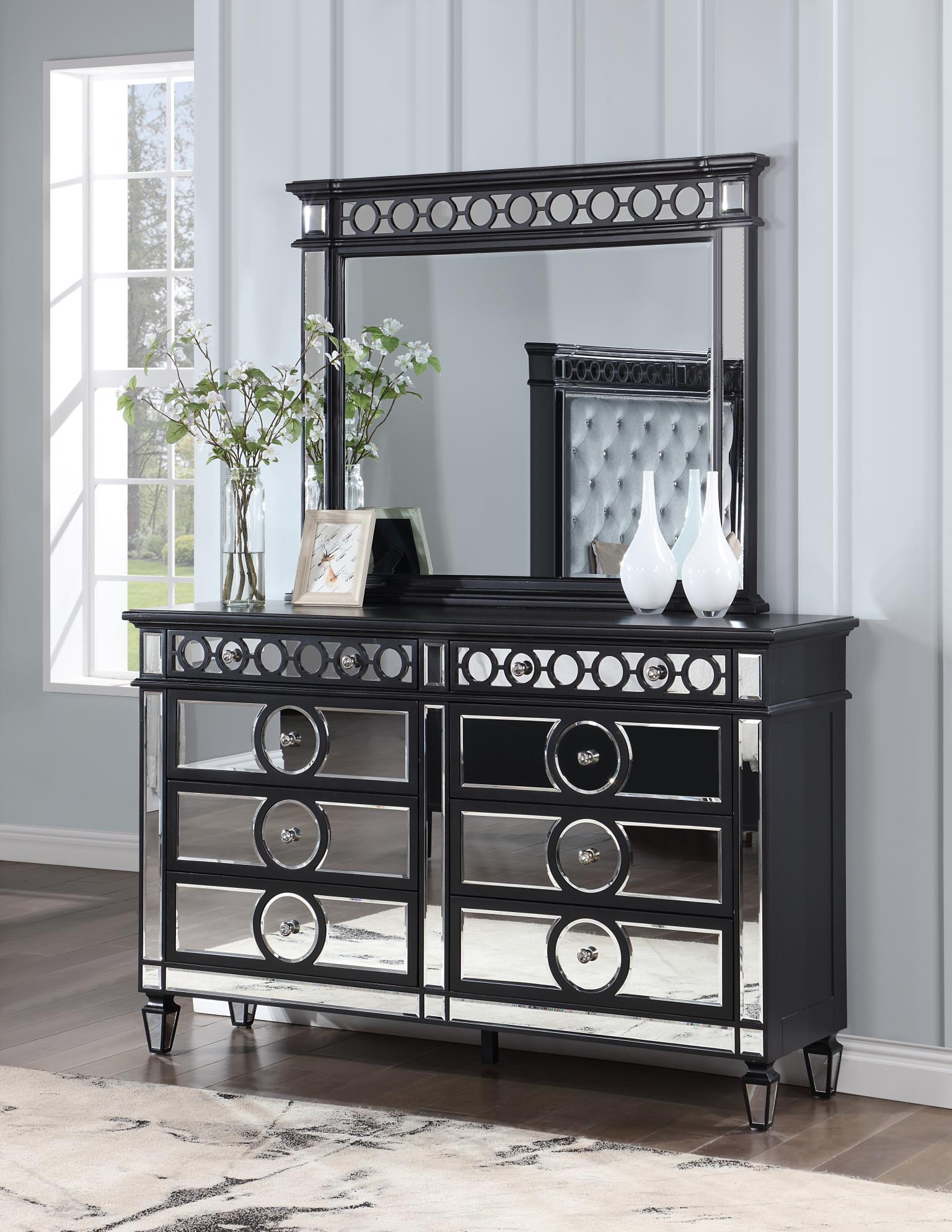 B034 - 3 Piece Bedroom Set (Queen Bed, Dresser, Mirror) - Black