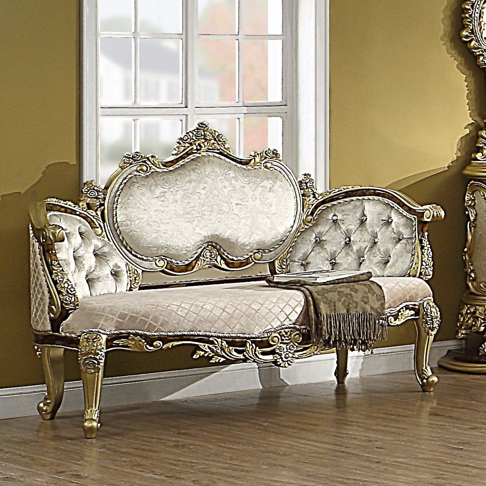Desiderius - Bench - Beige Fabric, Antique Gold & Hand Paint Brown, white