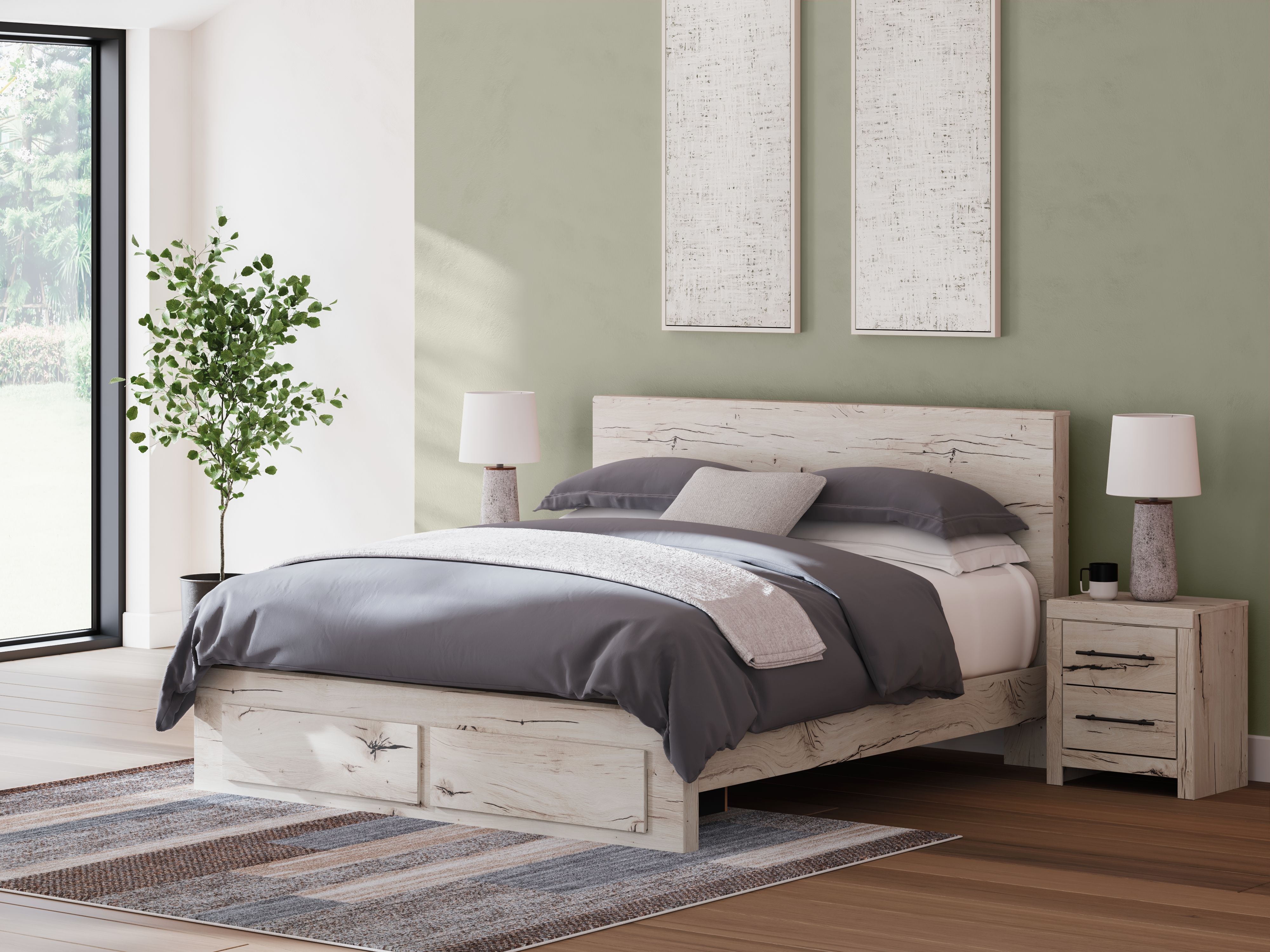 Ashley Lawroy - Light Natural - King Panel Bed With Storage Footboard