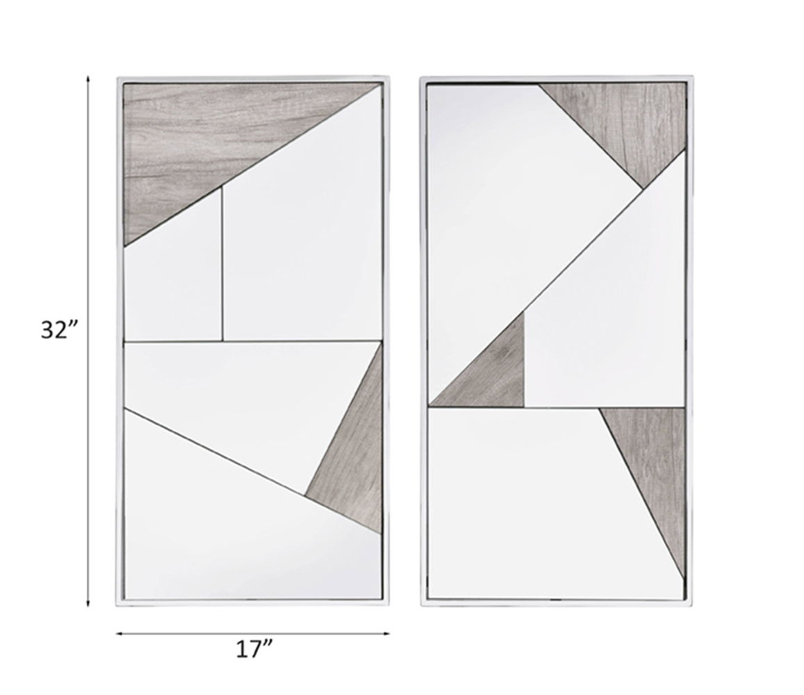 Chafik - Accent Mirror (Set of 2) - Mirrored, Natural Oak & Chrome, light brown, view 3