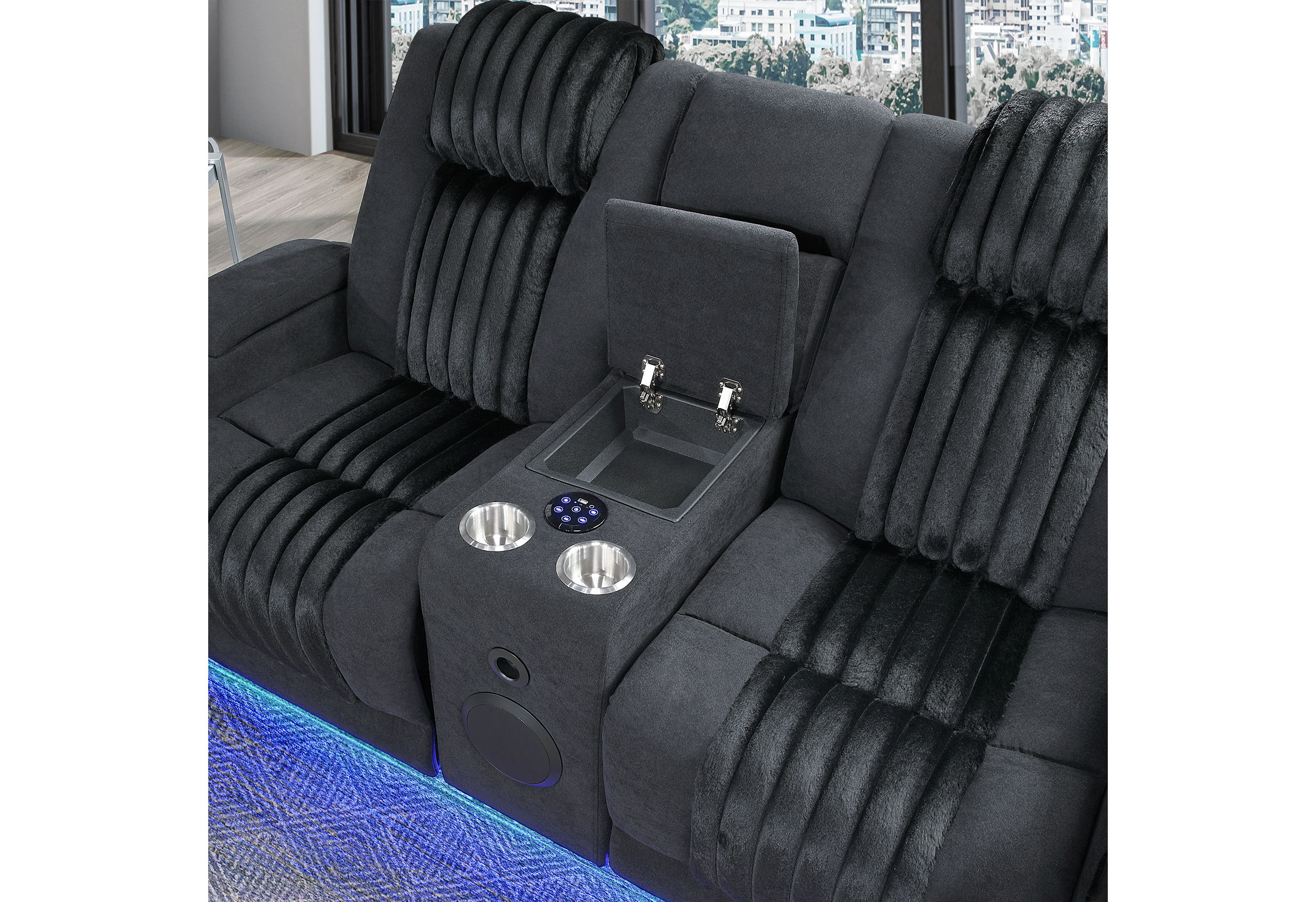 U8000 - 2 Piece Living Room Set (Power Console Reclining Loveseat, Power Reclining Sofa With Power Headrest) - Black