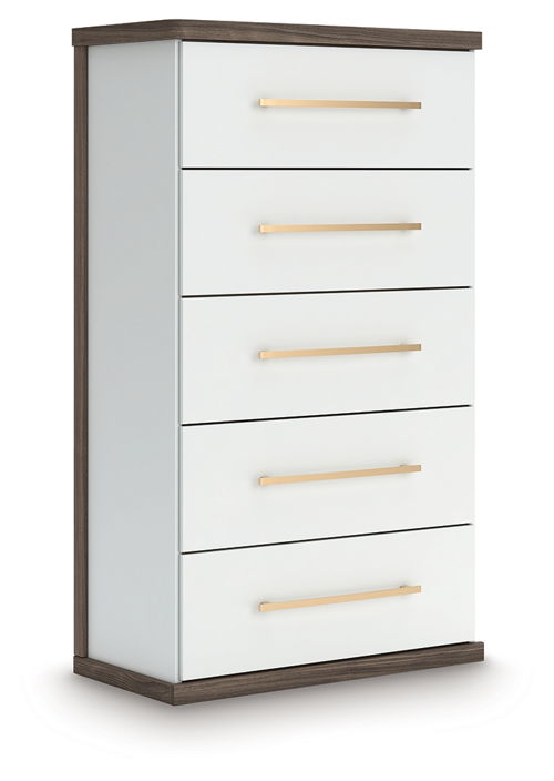 Kendanport - Five Drawer Chest - Brown / White, white