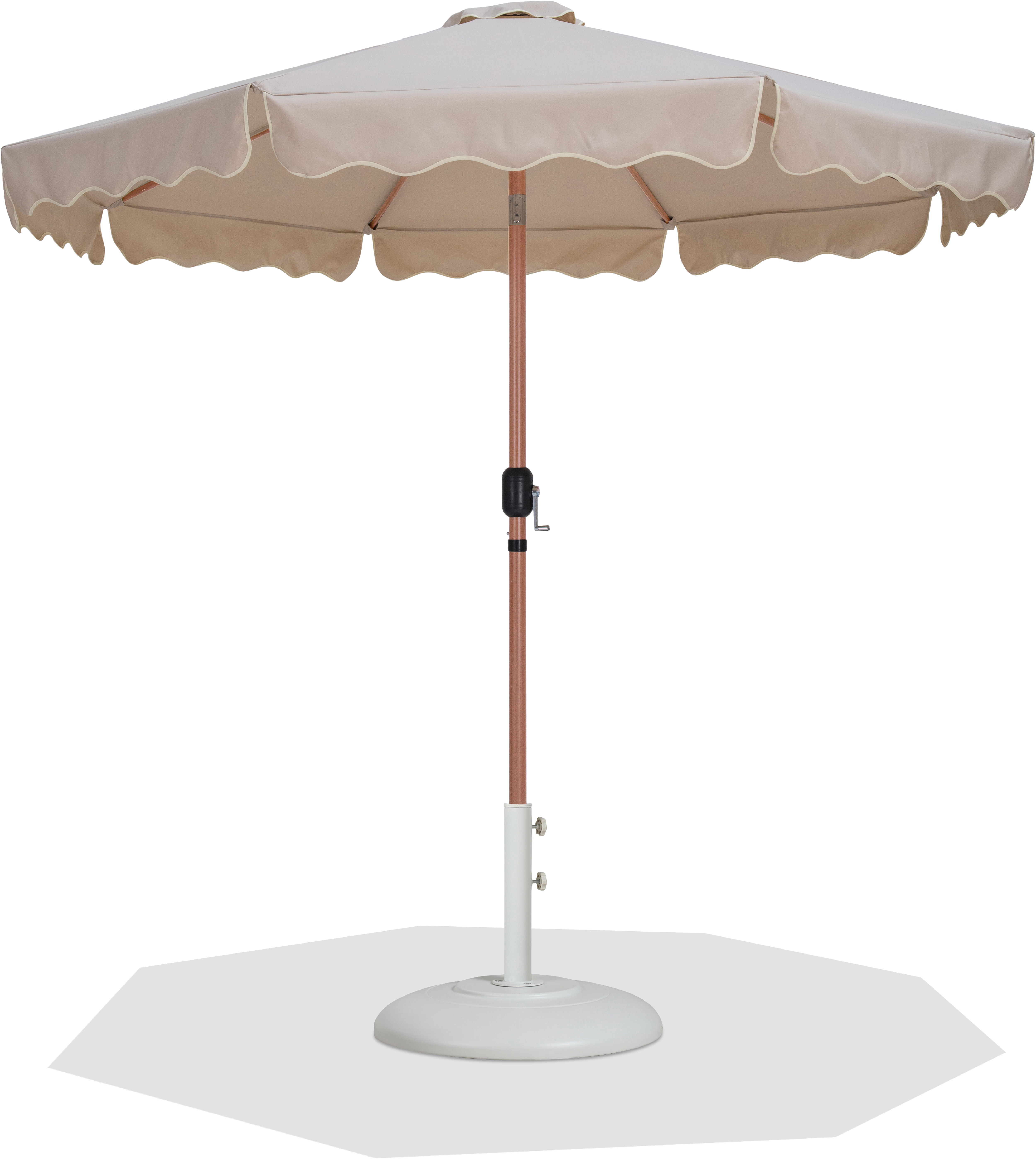 Amalfi - With Cream Piping Aluminum Patio Umbrella With White Base / Teak Pole - Beige