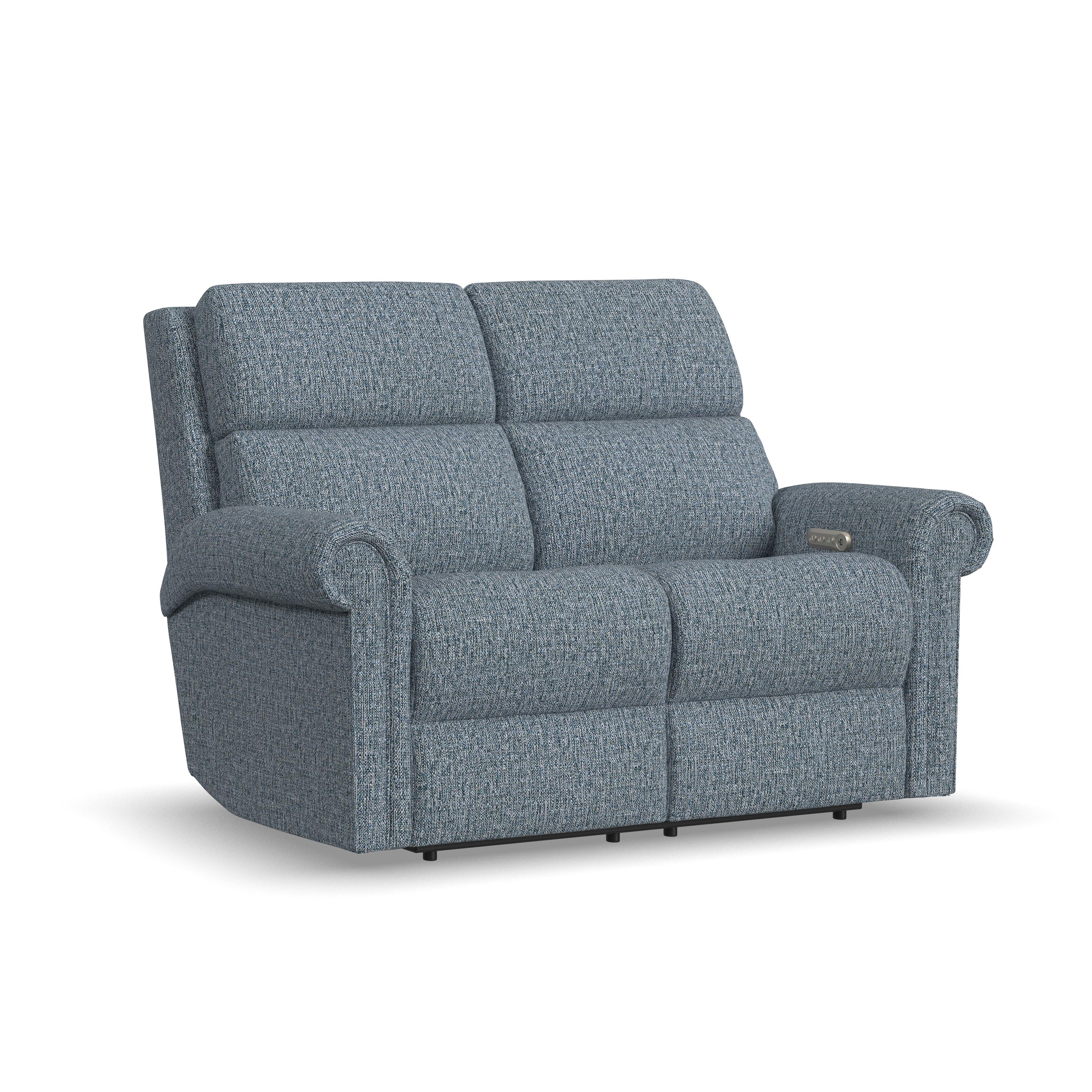 Bernard - Power Reclining Loveseat With Power Headrest & Lumbar, Nailhead Trim, blue, view 3