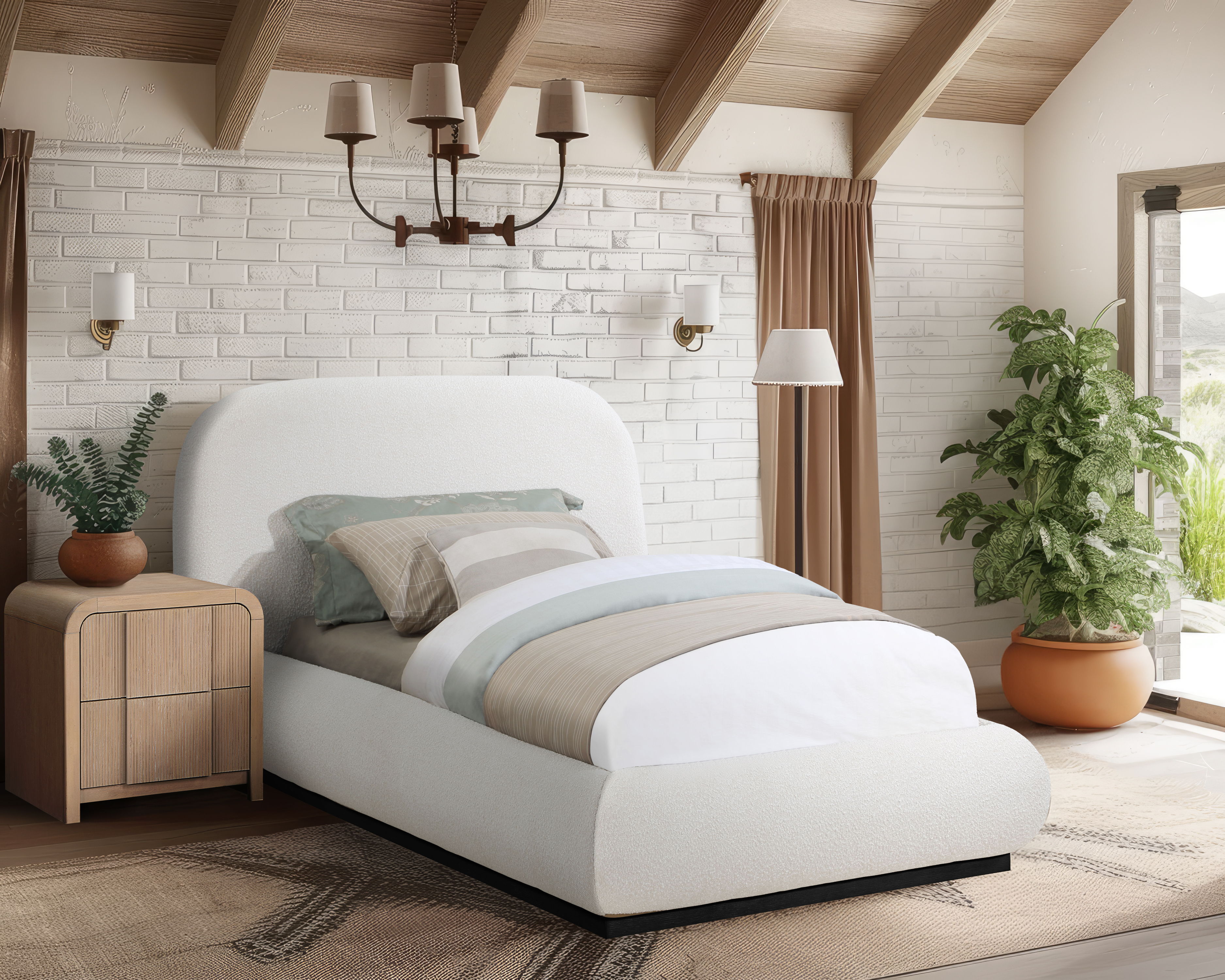 Vaughn - Boucle Twin Bed With Black Base - Cream