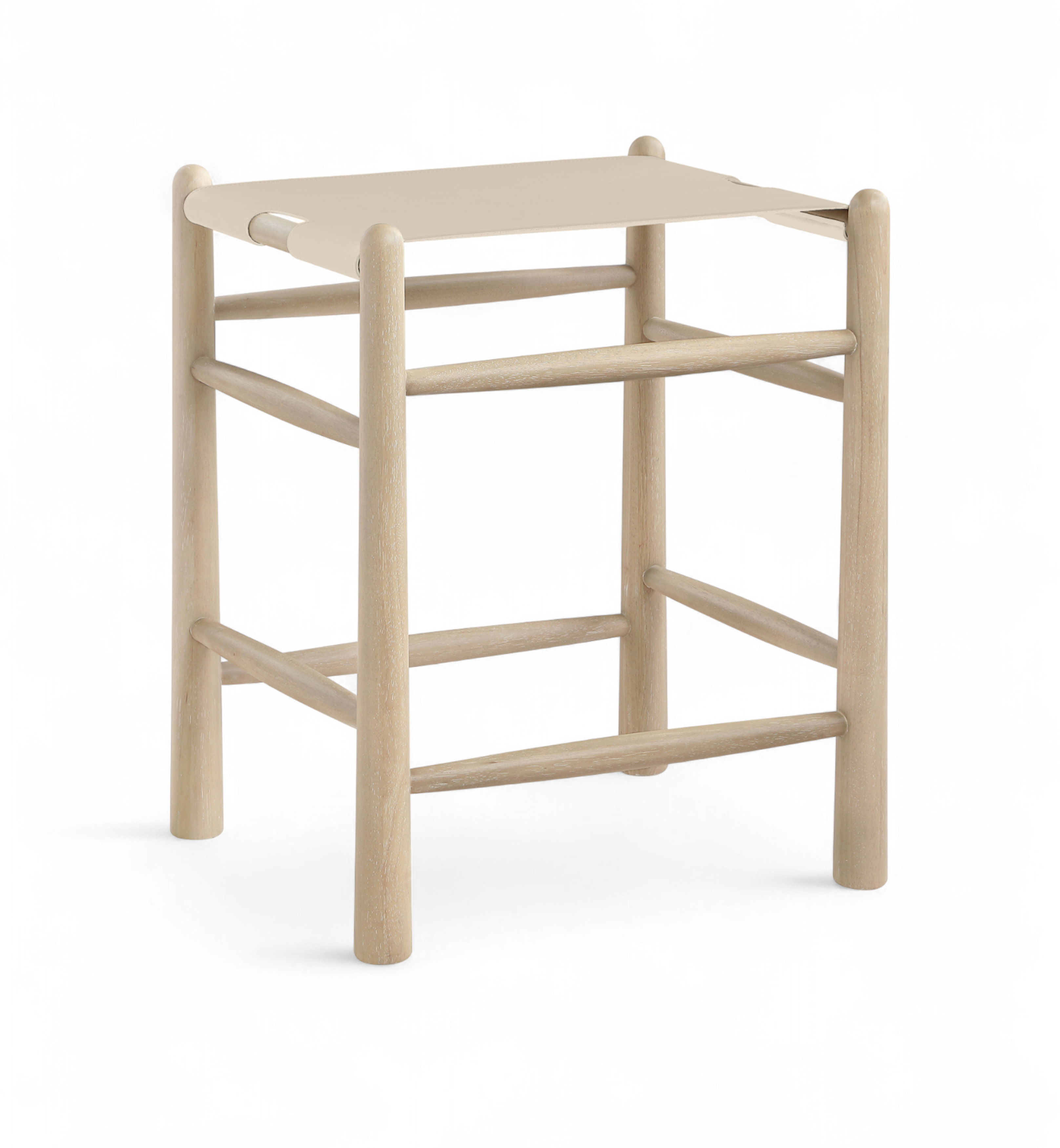Santos - Vegan Leather Upholstered Backless Counter Stool - Beige / Stained Natural