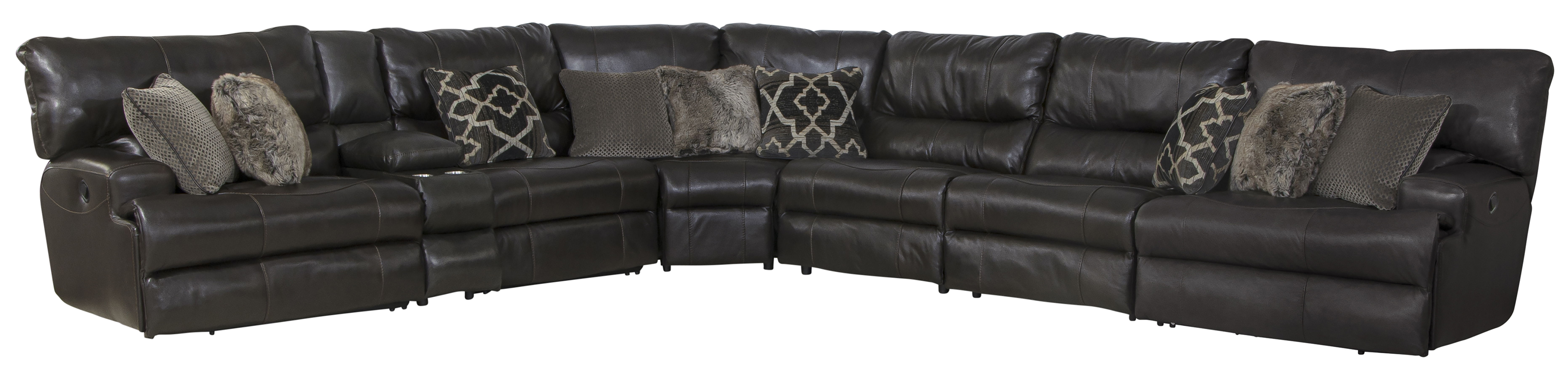 7 Pc · Italian Leather Match Manual Reclining Sectional With 2 Reclining Seats