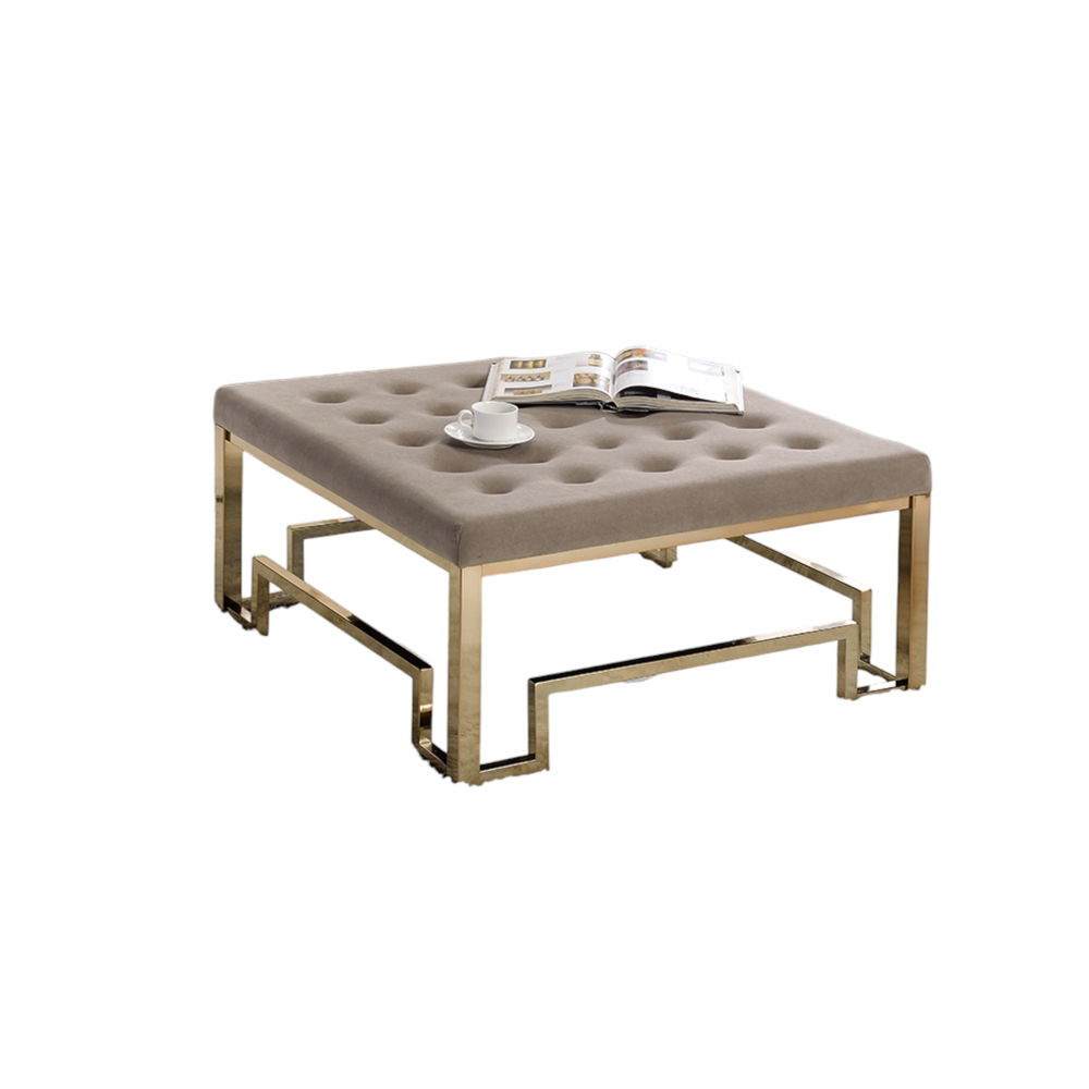 Damien - Cocktail Ottoman - Beige Fabric & Champagne, beige, view 4