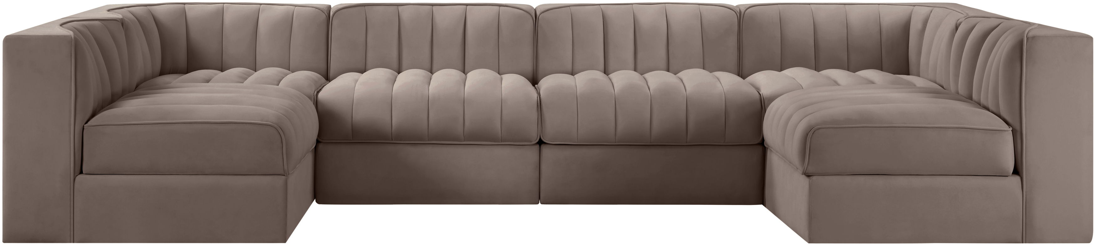 Rummi - Armless Velvet Performance Fabric Upholstered 6 Piece Modular Sectional - Taupe