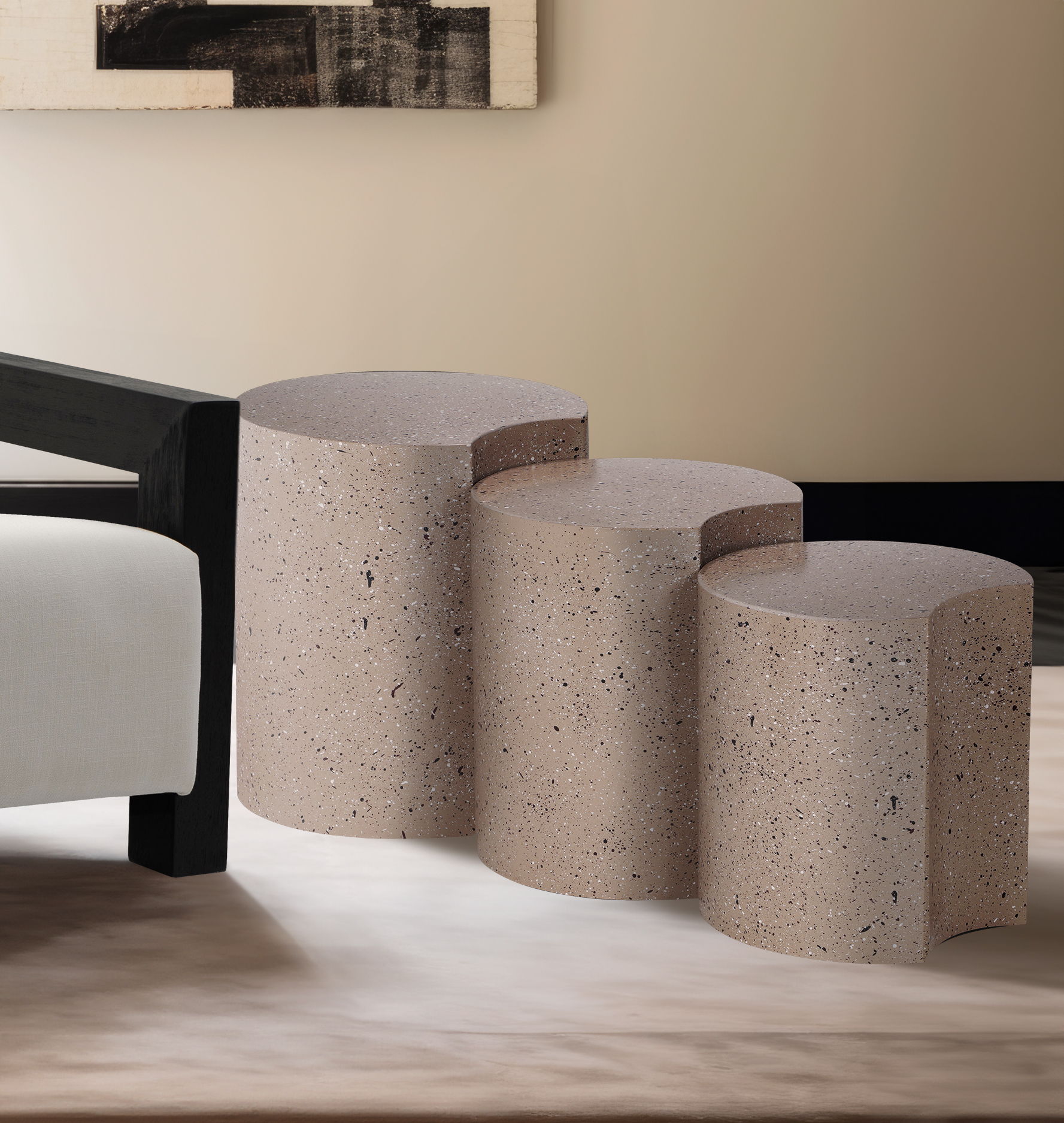 Dimple - 3 Piece Modular End Table - Taupe Terazzo