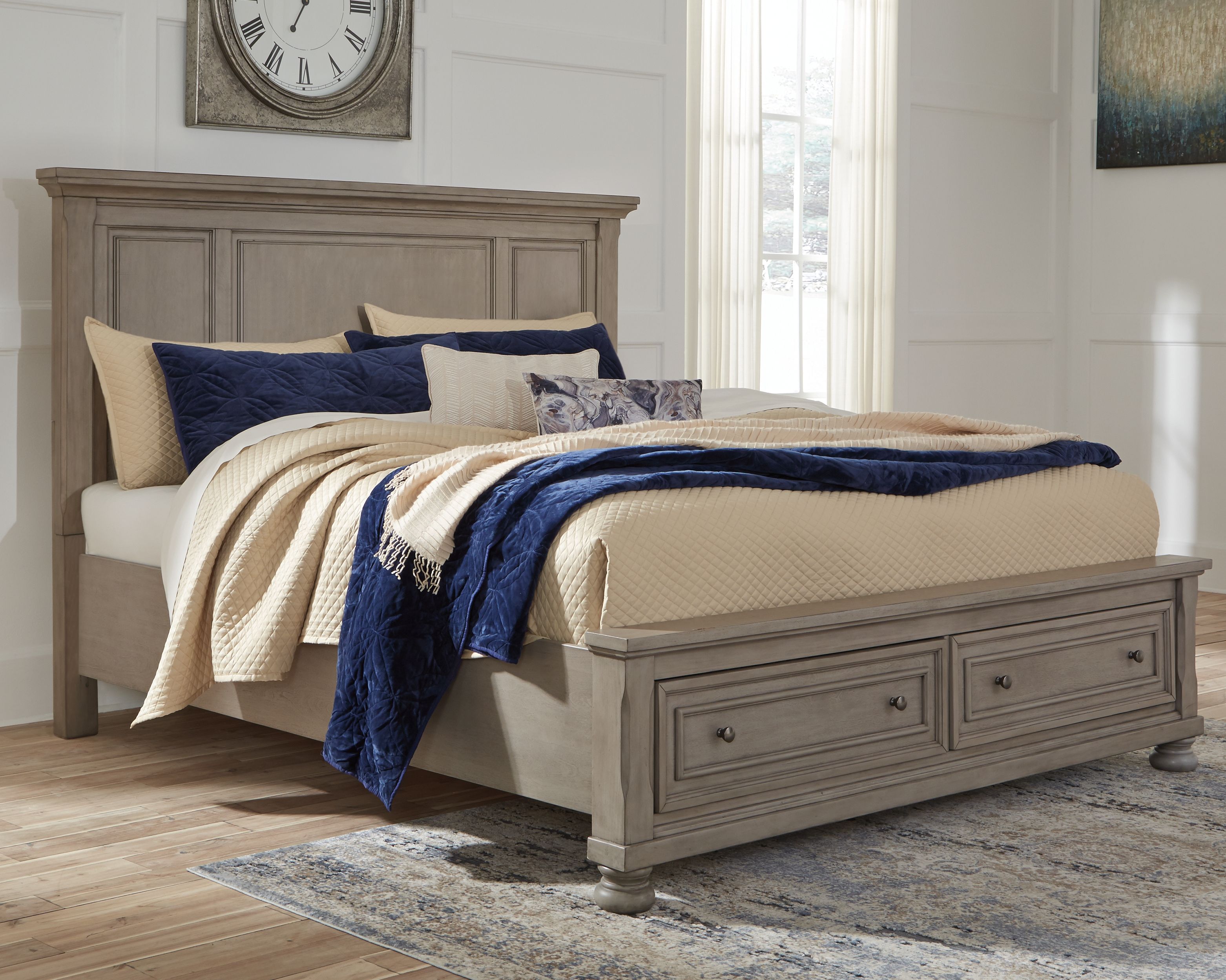 Ashley Furniture Lettner - King Panel Storage Bed - 6 Pc. - Dresser, Mirror, Chest, King Bed - Light Gray - Image 5