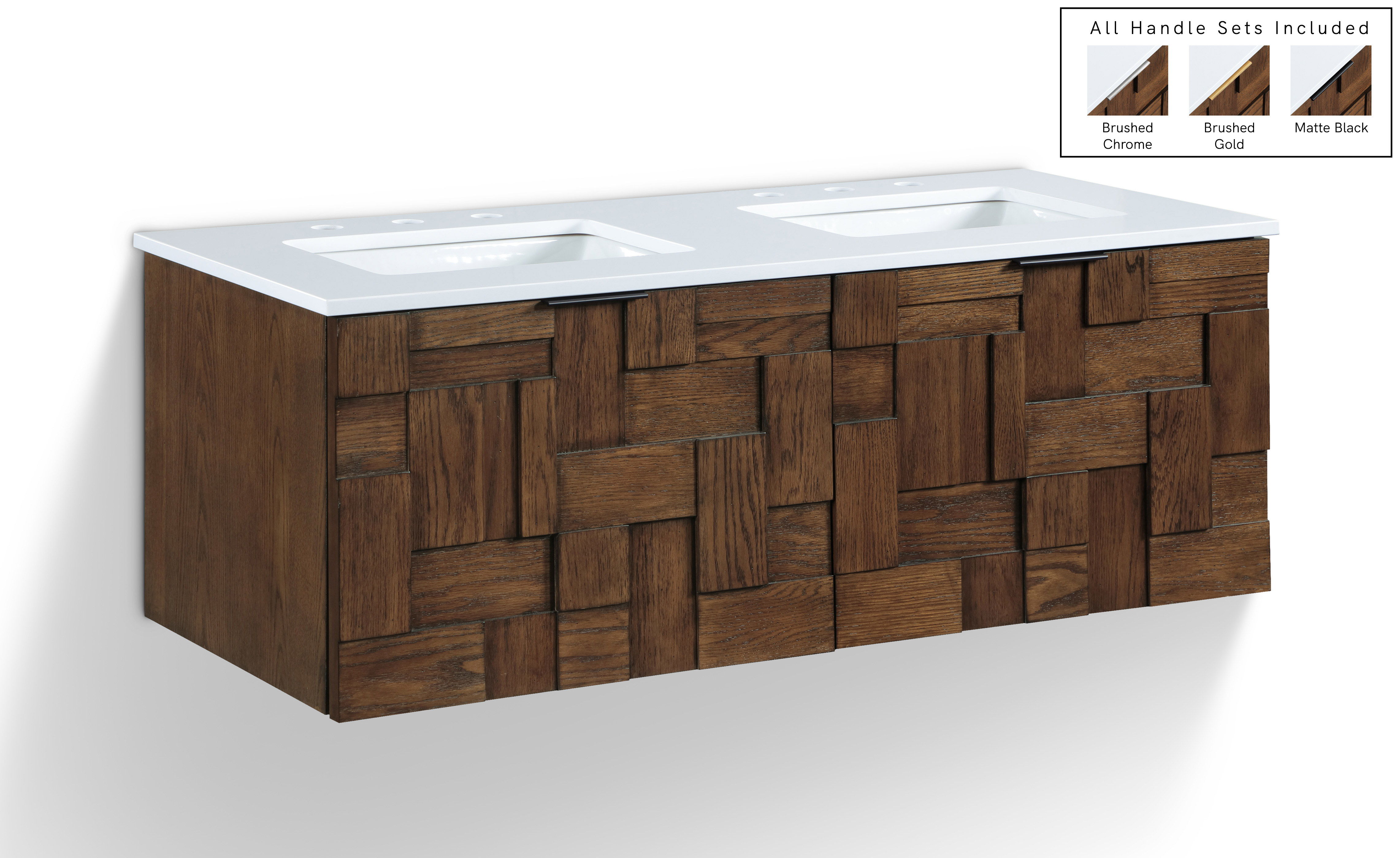 Leonardo - Engineered Stone And Solid Wood 48" Wall Mounted Bathroom Vanity - Brown