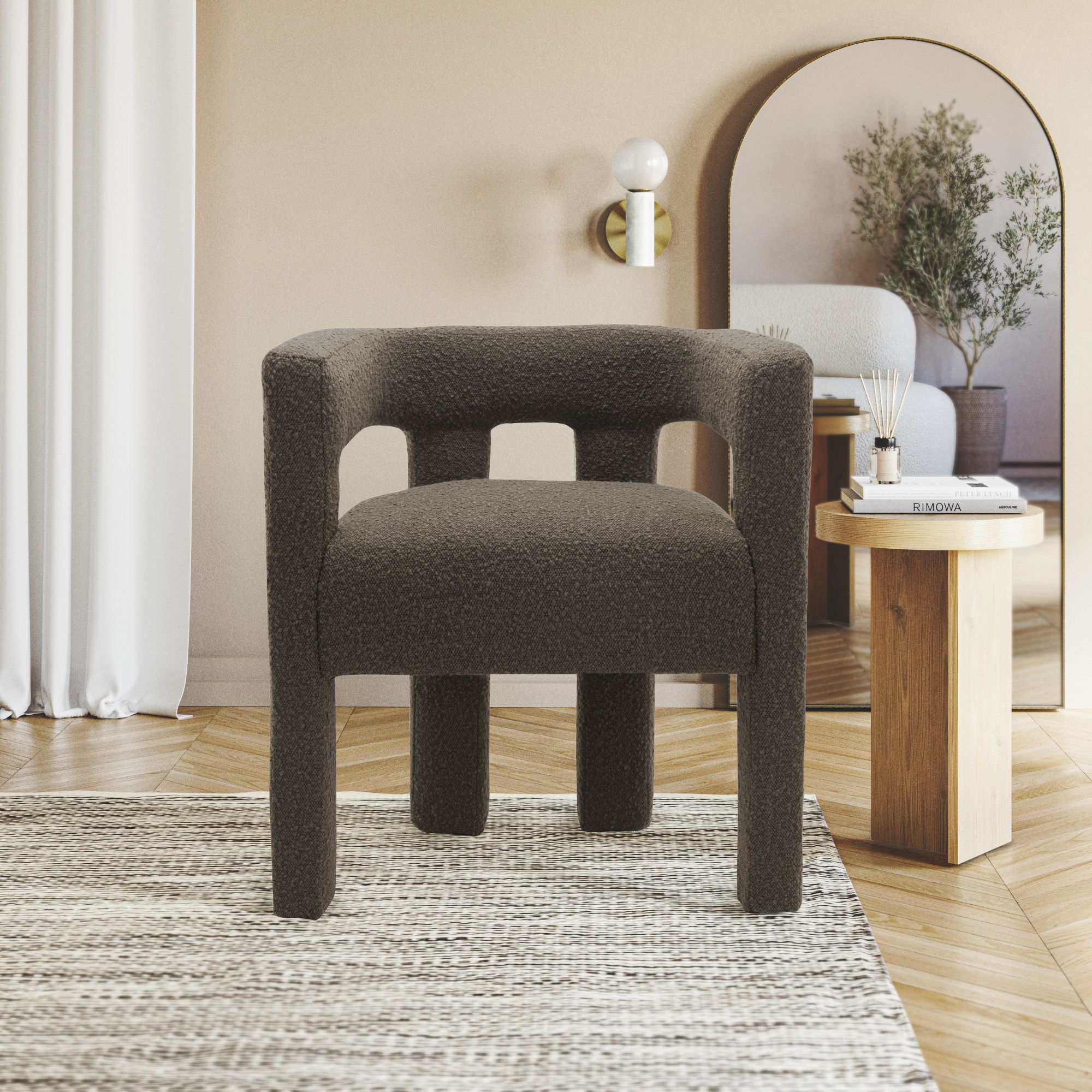 Athena - Boucle Fabric Dining Chair - Brown