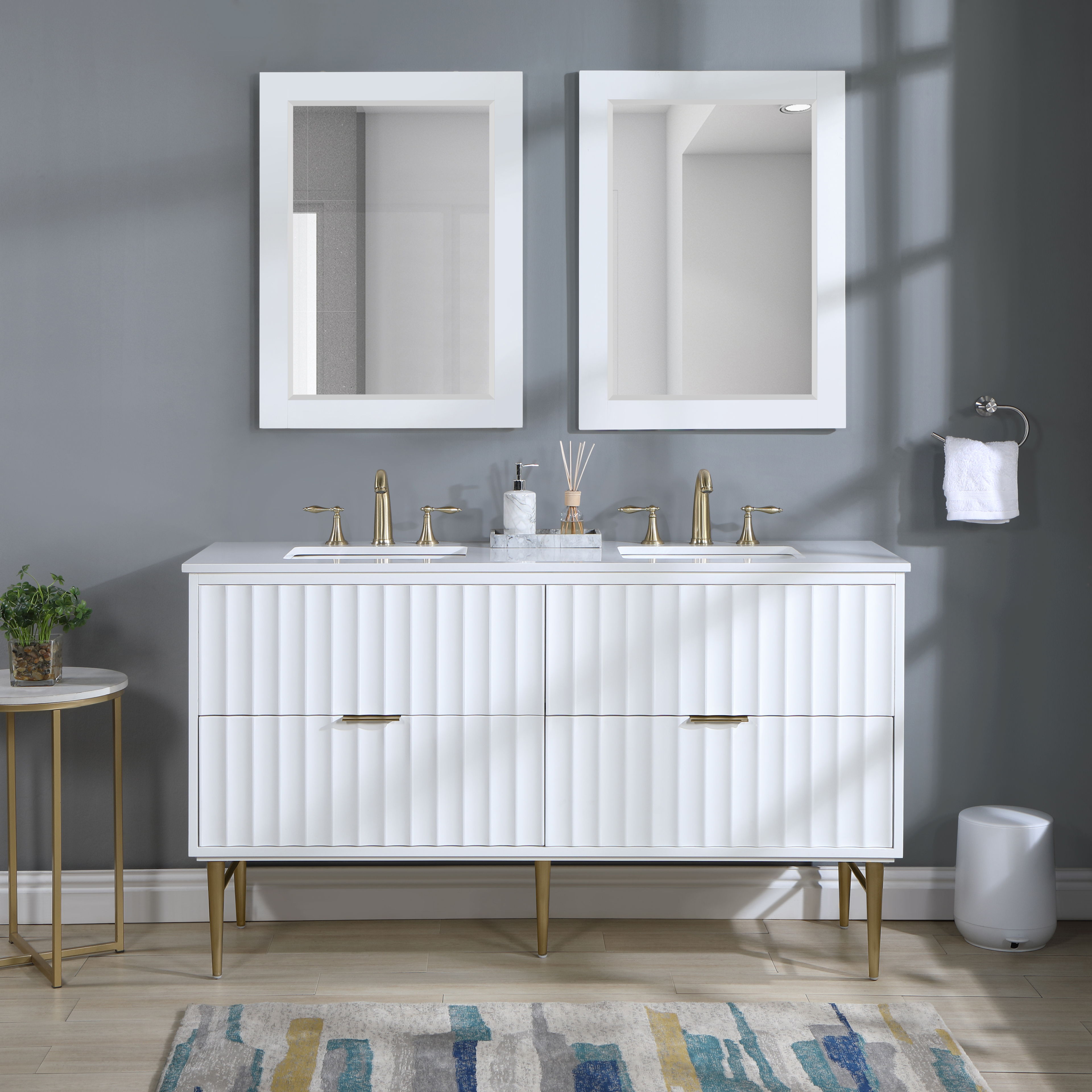 Modernist - 60" Bathroom Vanity With Gold Legs - White