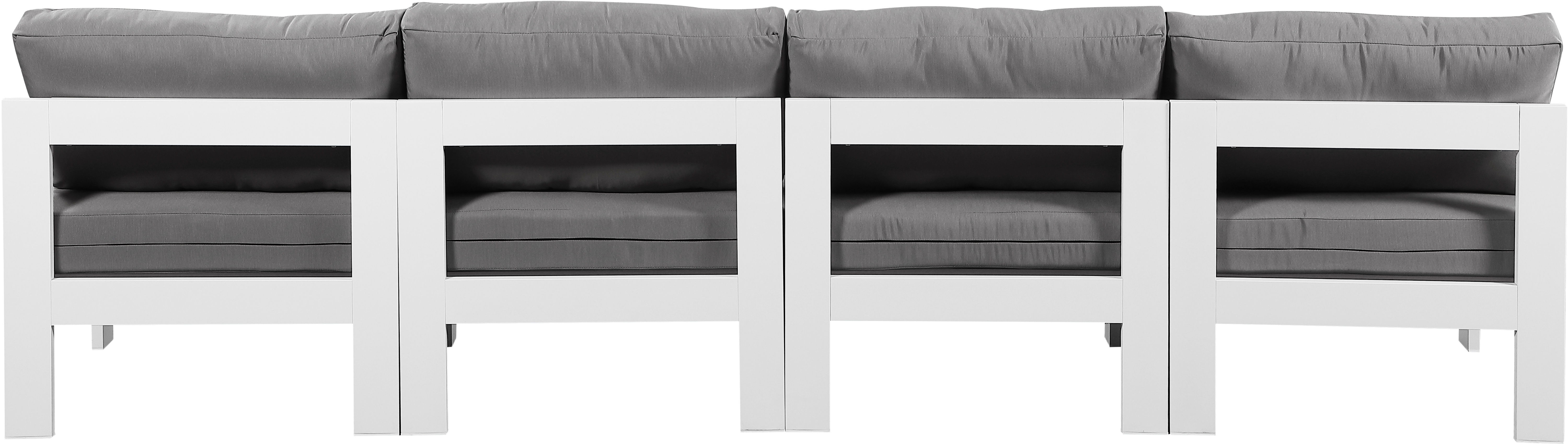 Nizuc - Outdoor Patio 4 Piece Armless Modular Sofa With White Frame - Gray