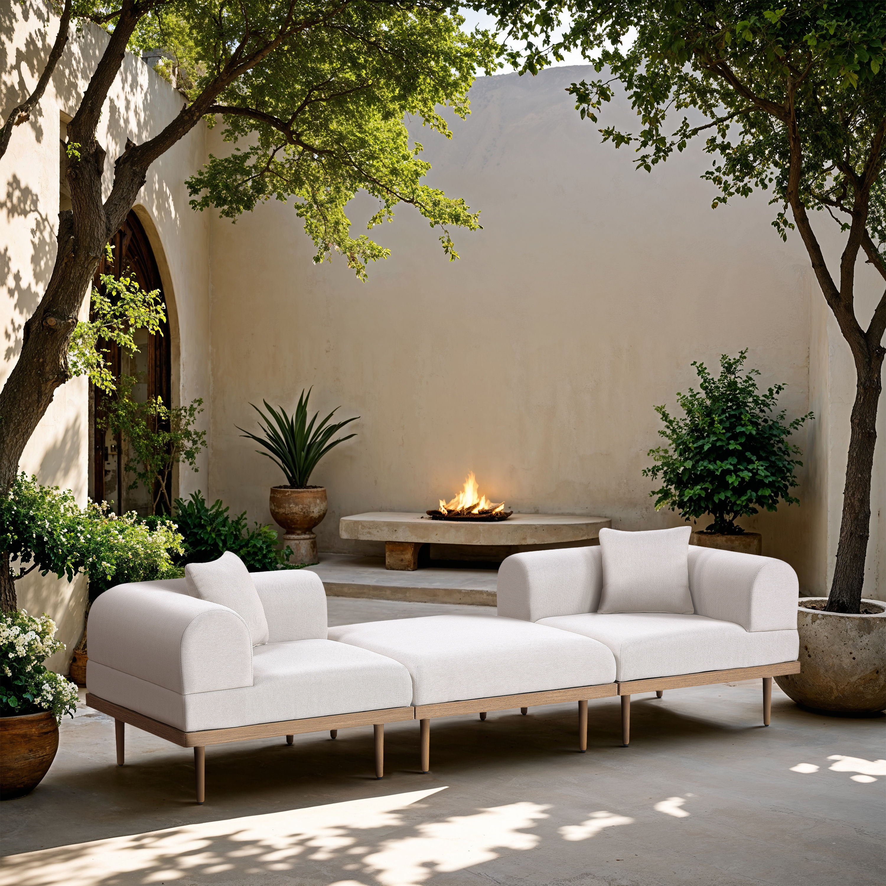 Laguna - 3 Piece 106.5" Outdoor Patio Modular Sofa - Cream