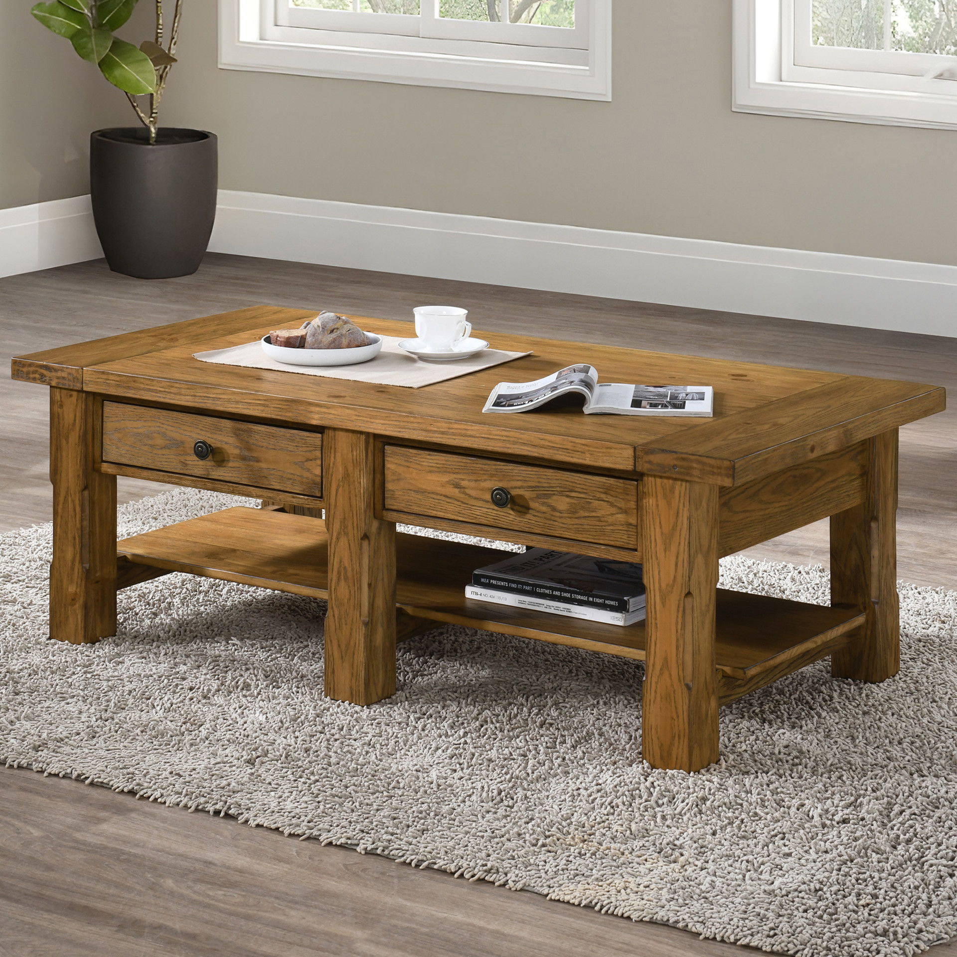 Duncan - 2 Drawer Coffee Table - Walnut, light brown