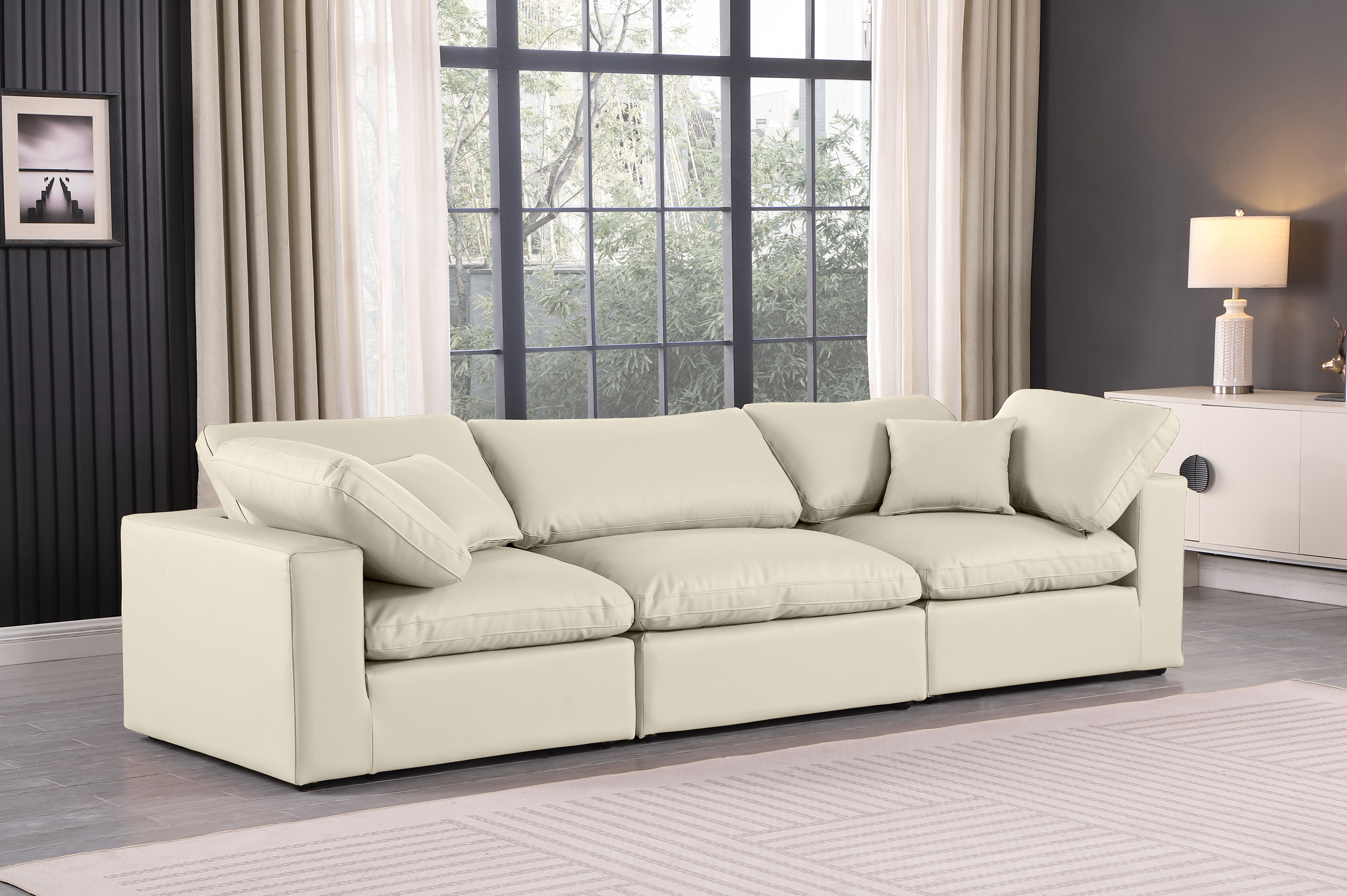 Comfy - Faux Leather Modular Sofa 3 Pieces - Cream