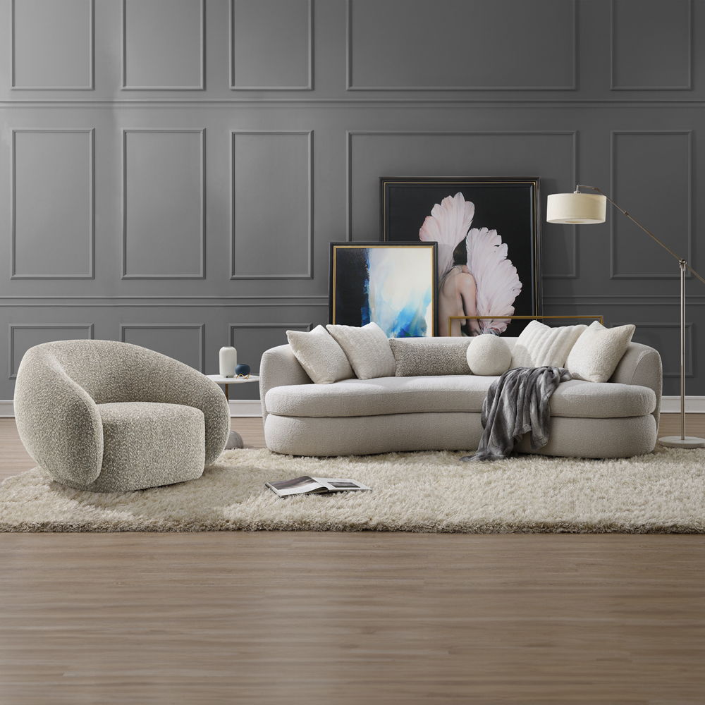 Iniko - Sofa With 6 Pillows - Beige Boucle, beige, view 5