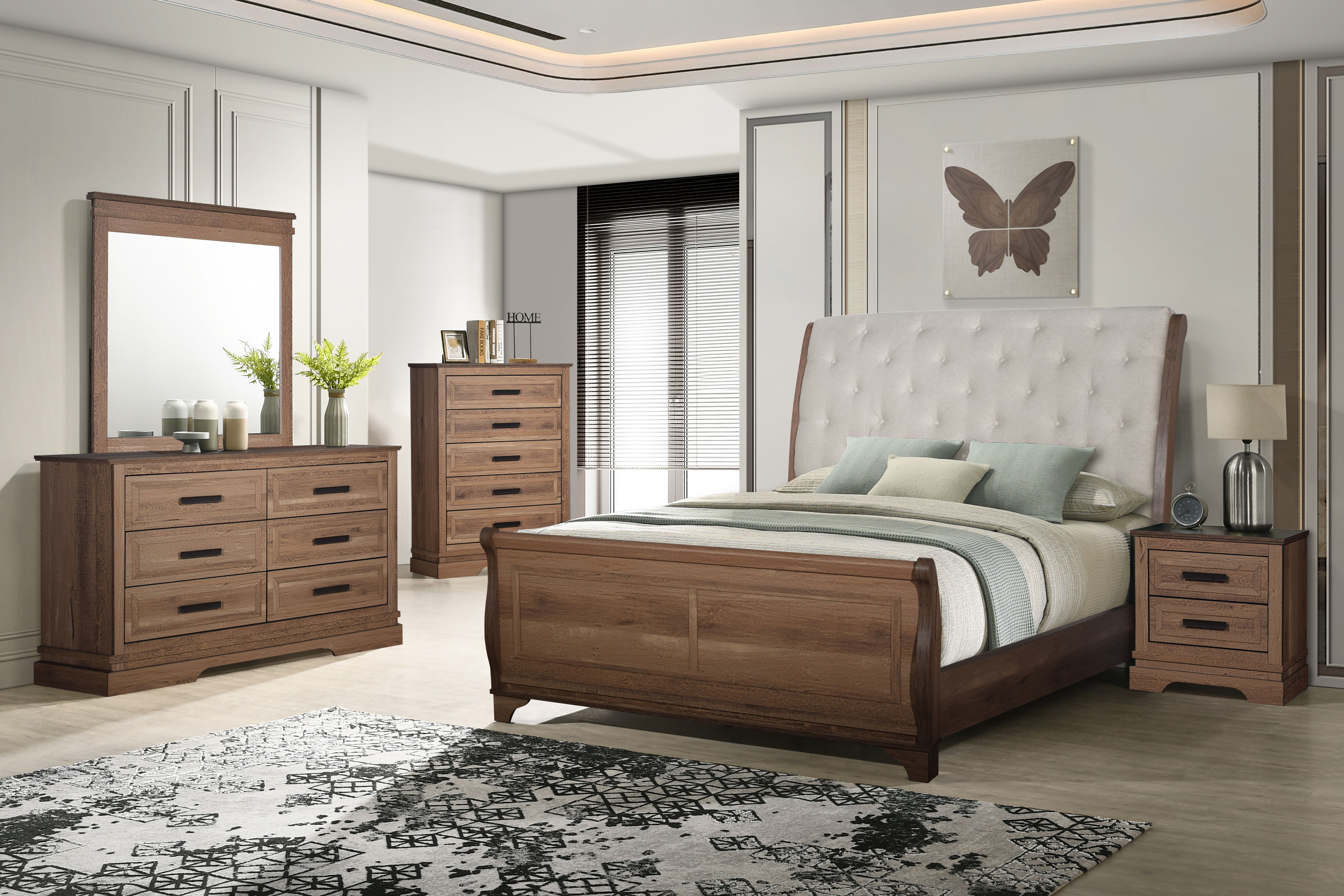 Coventry Hall - 5/0 Queen 5 Piece Bedroom Set (Bed, Dresser, Mirror, Chest, Nightstand) - Brown