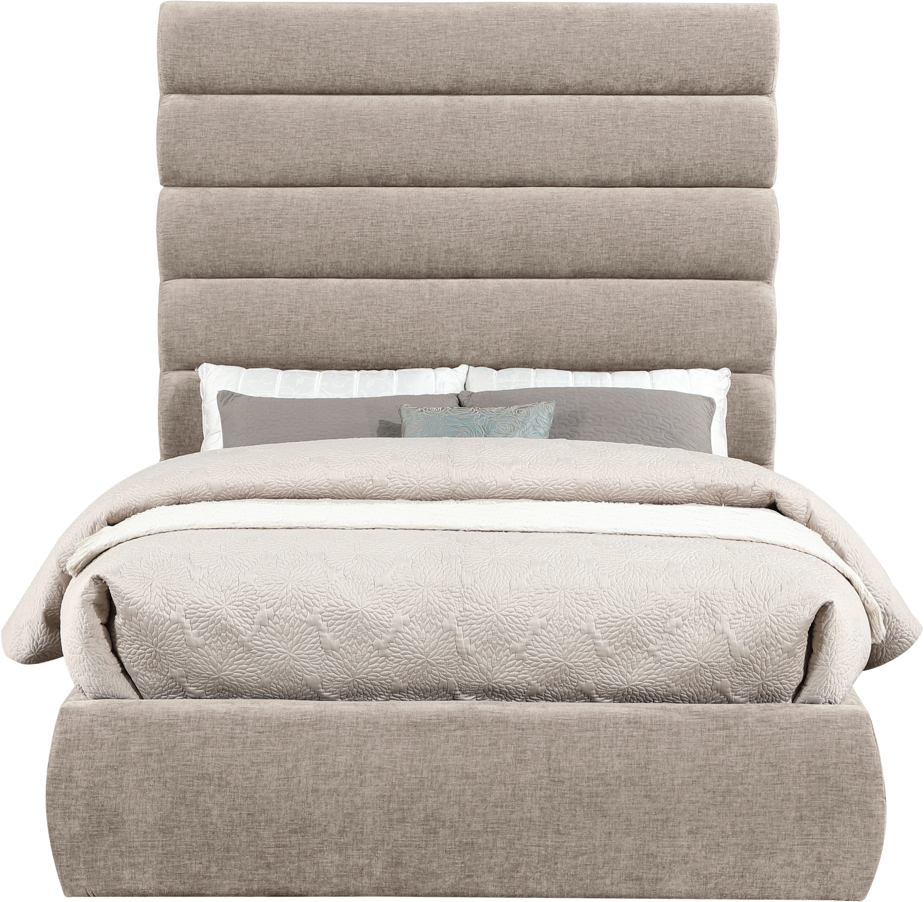 Adam - Chenille Fabric Full Bed With 70.5" Headboard - Beige
