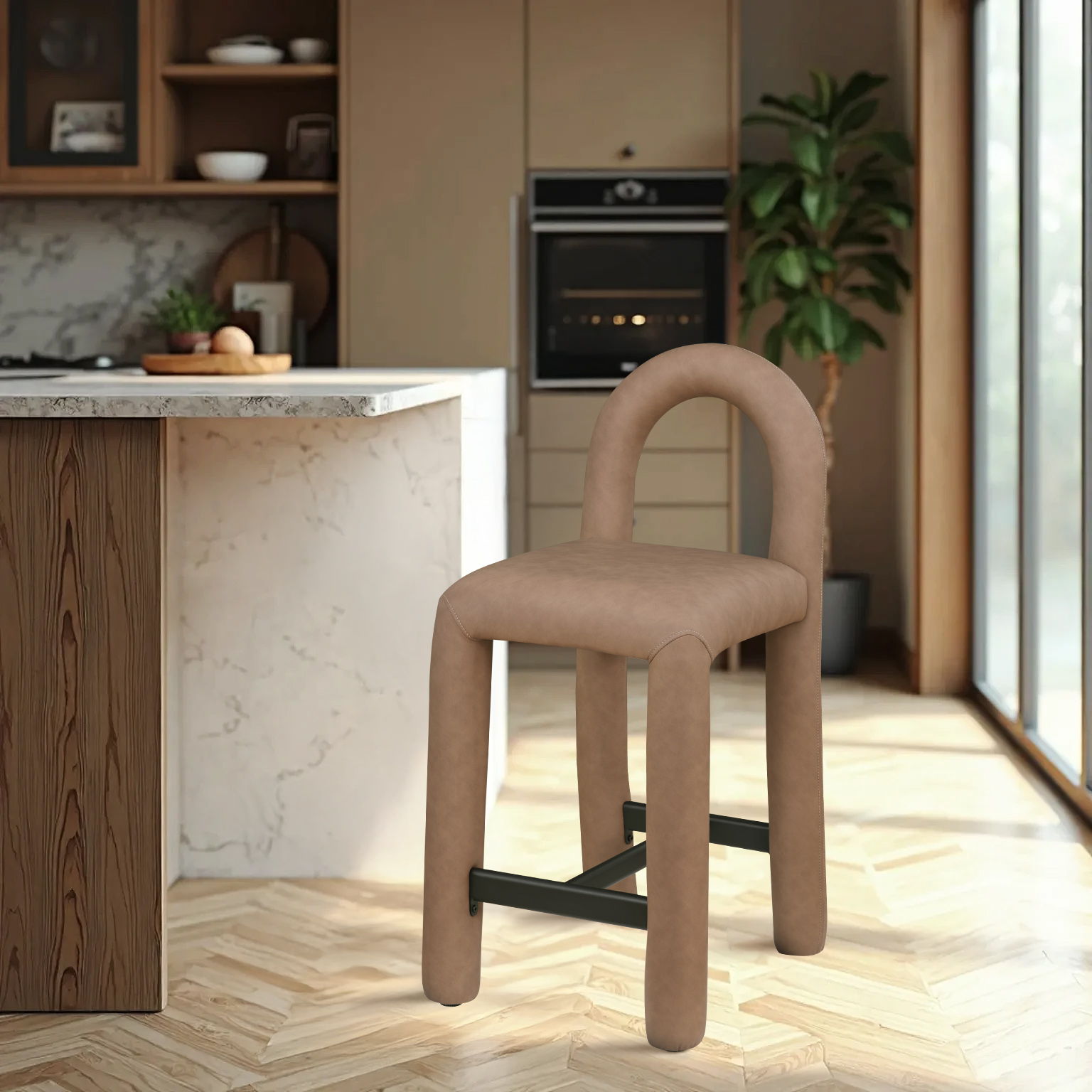 Amari - Faux Leather Stool - Brown