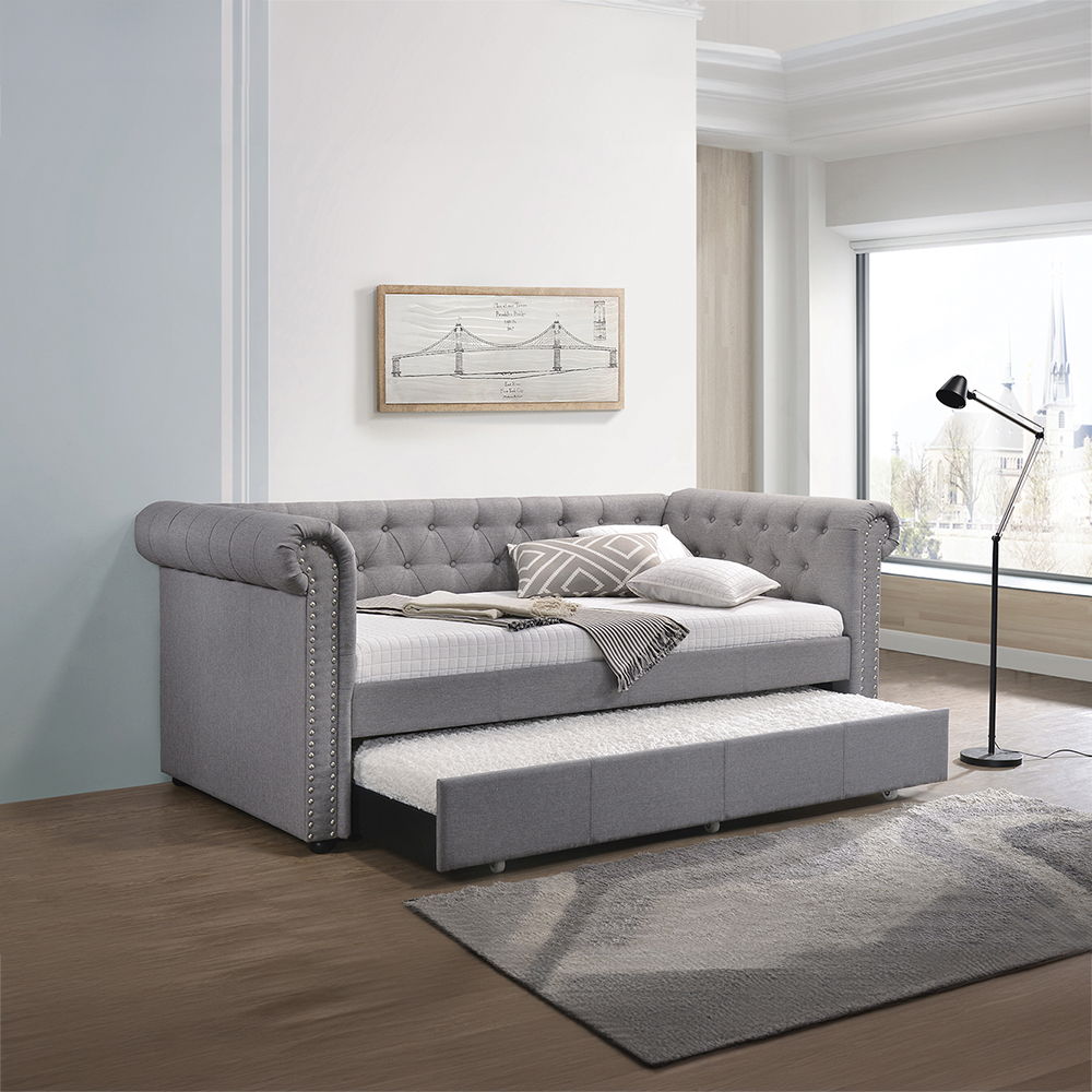 Justice - Twin Daybed With Trundle - Smoke Gray Fabric, gray, view 8