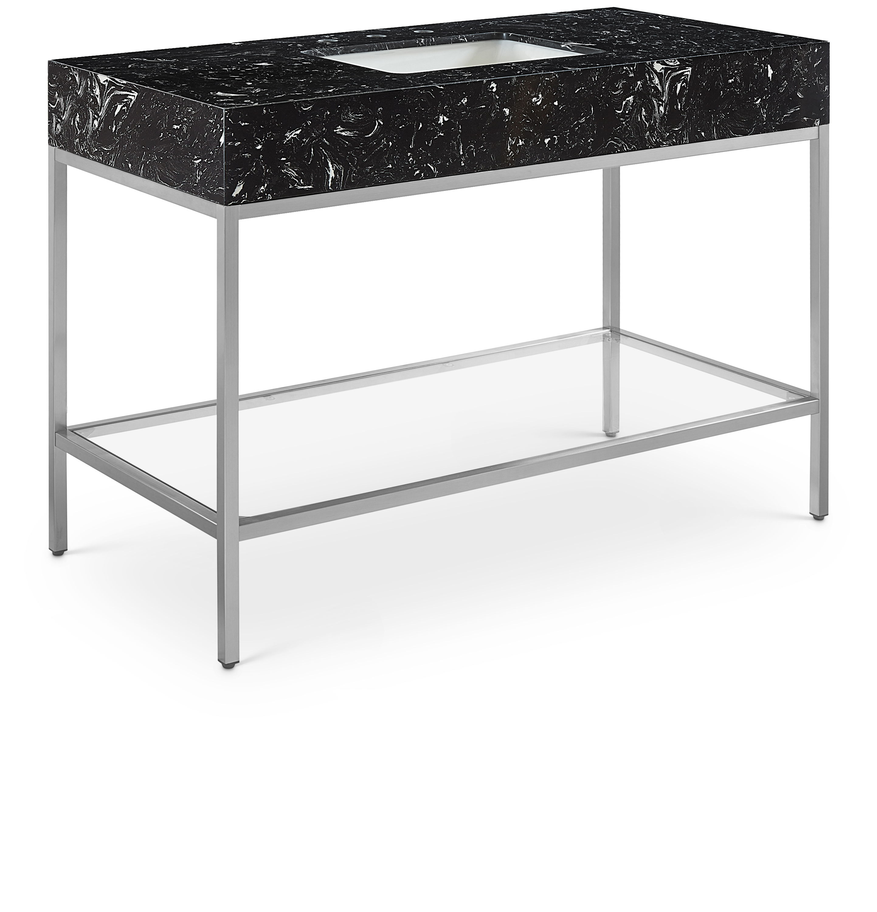 Marmo - 48" Engineered Marble Bathroom Vanity With Chrome Base - Black