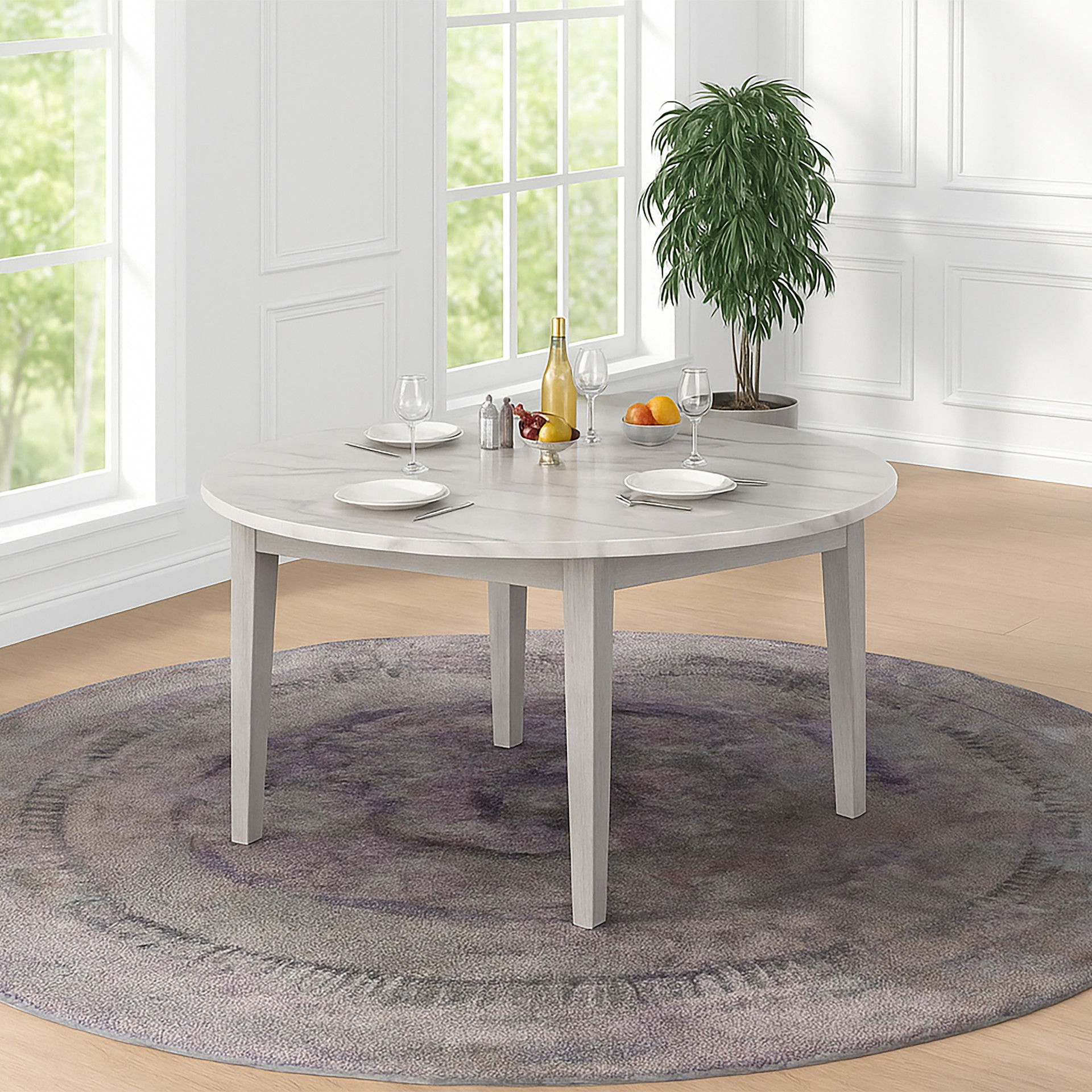 Essence - 54" Round Dining Table With Marble Top - Gray