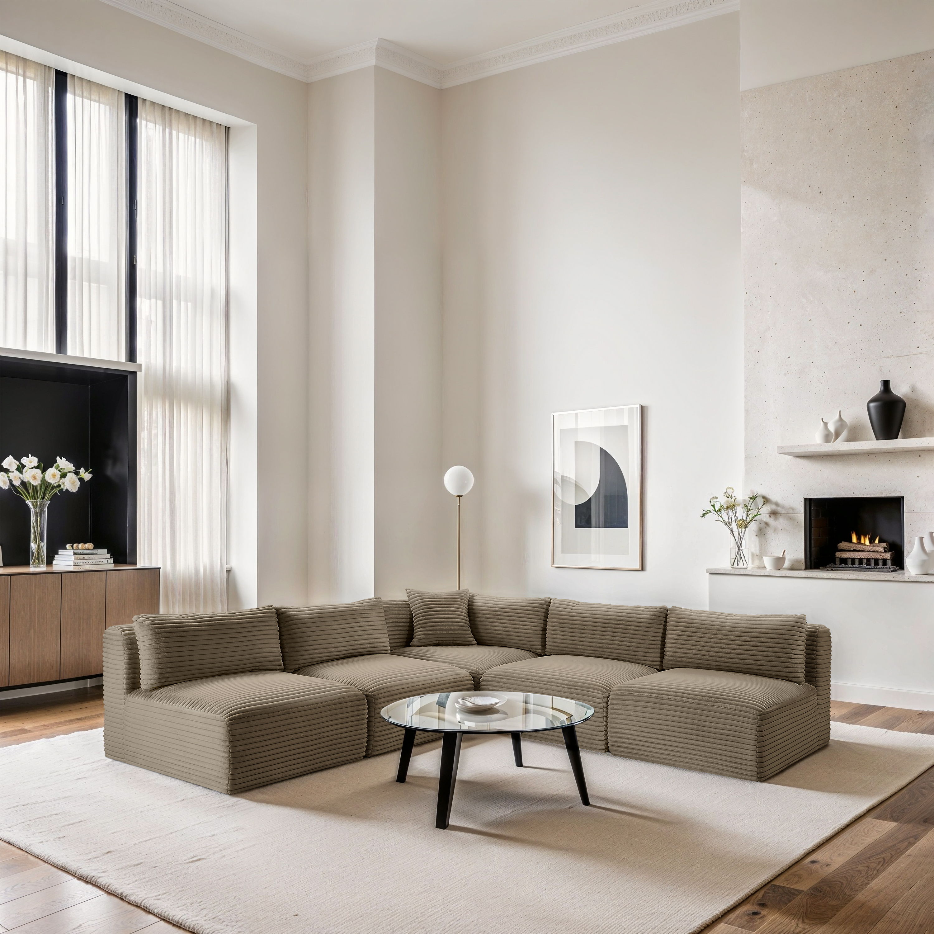 Shaggy - 5 Piece Modular Corner Armless Sectional - Taupe