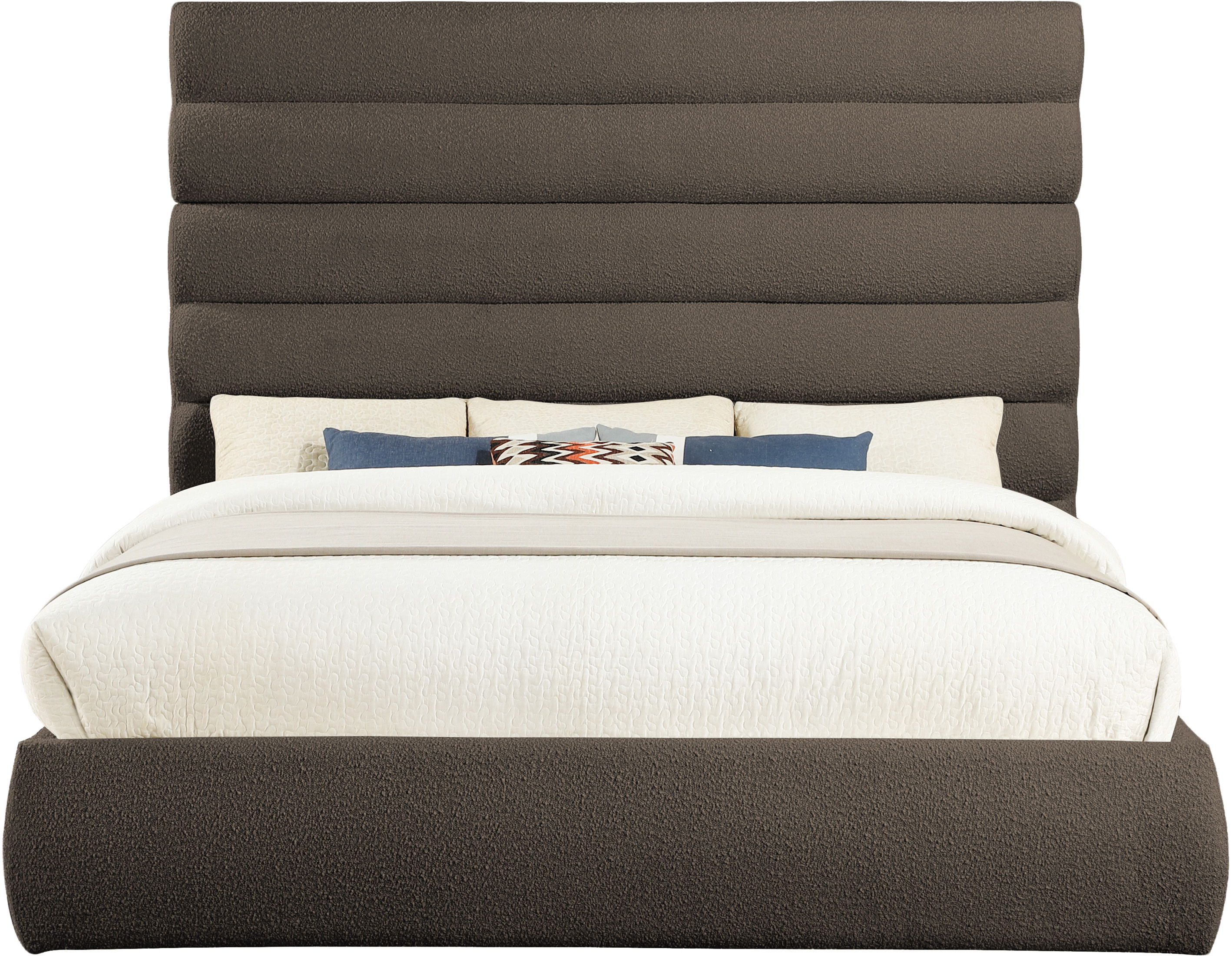 Adam - Boucle Fabric King Bed With 70.5" Headboard - Dark Brown