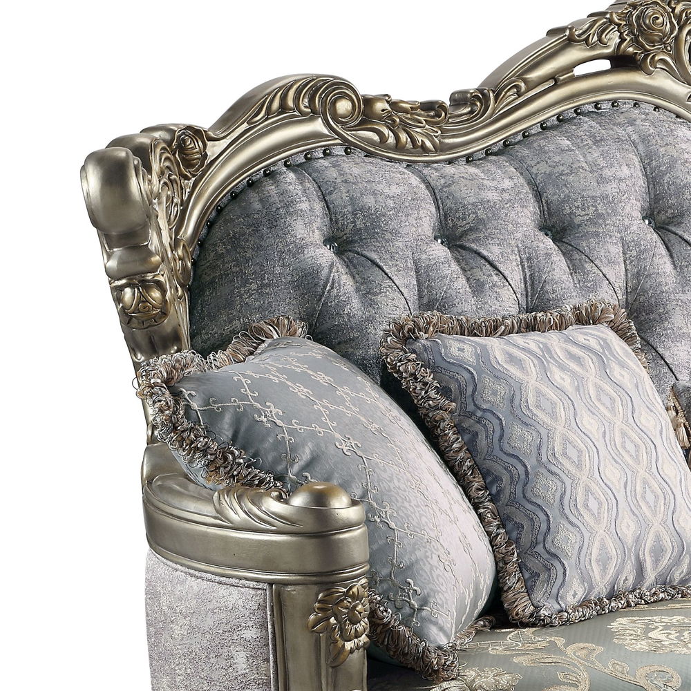 Miliani - Loveseat With 3 Pillows - Fabric & Antique Bronze, silver, view 4