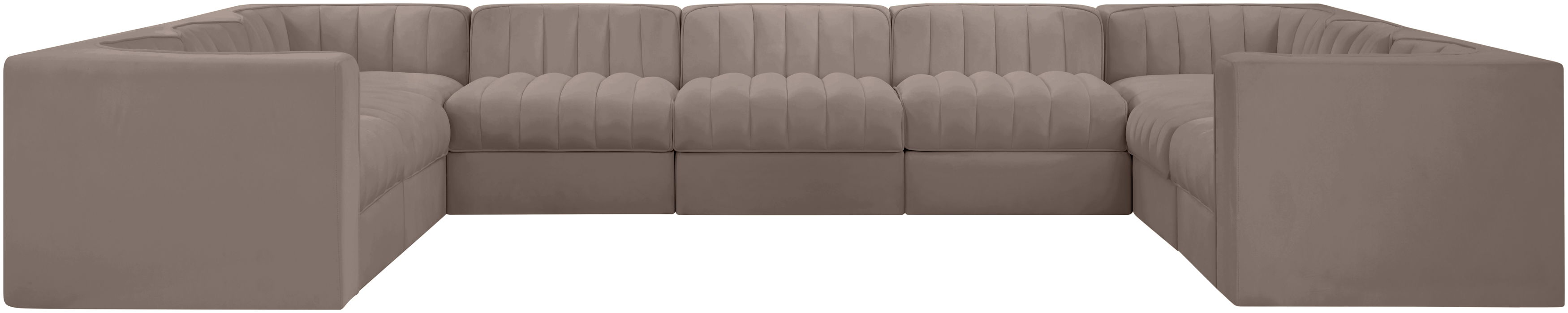Rummi - Velvet Performance Fabric Upholstered 9 Piece Modular Sectional - Taupe