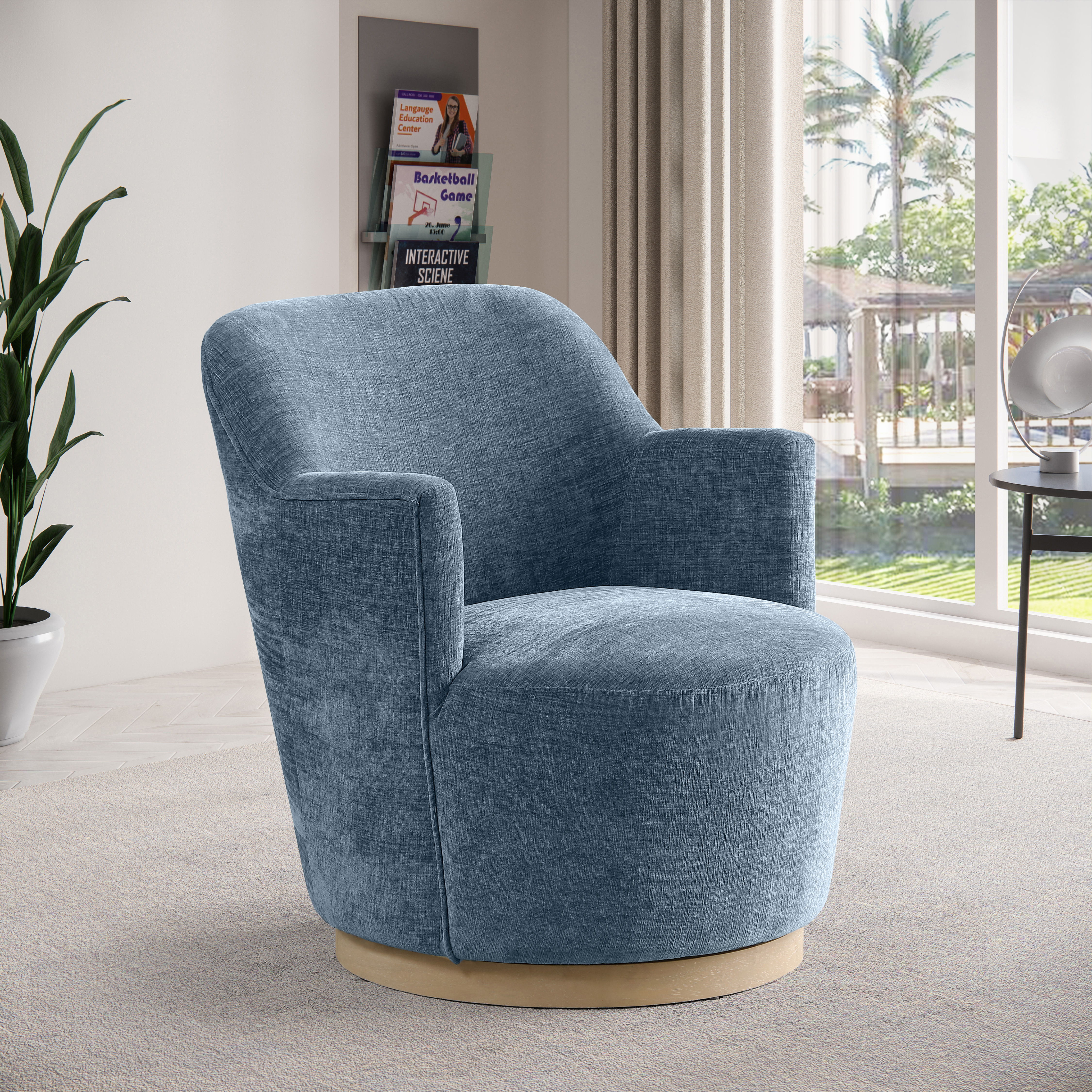 Clarita - Chenille Swivel Accent Chair - Light Blue