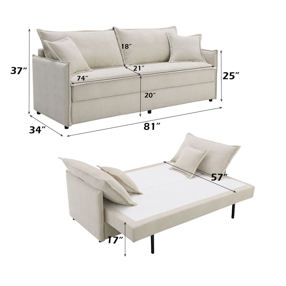 Elisea - Sofa With Sleeper - Beige Fabirc, beige, view 8