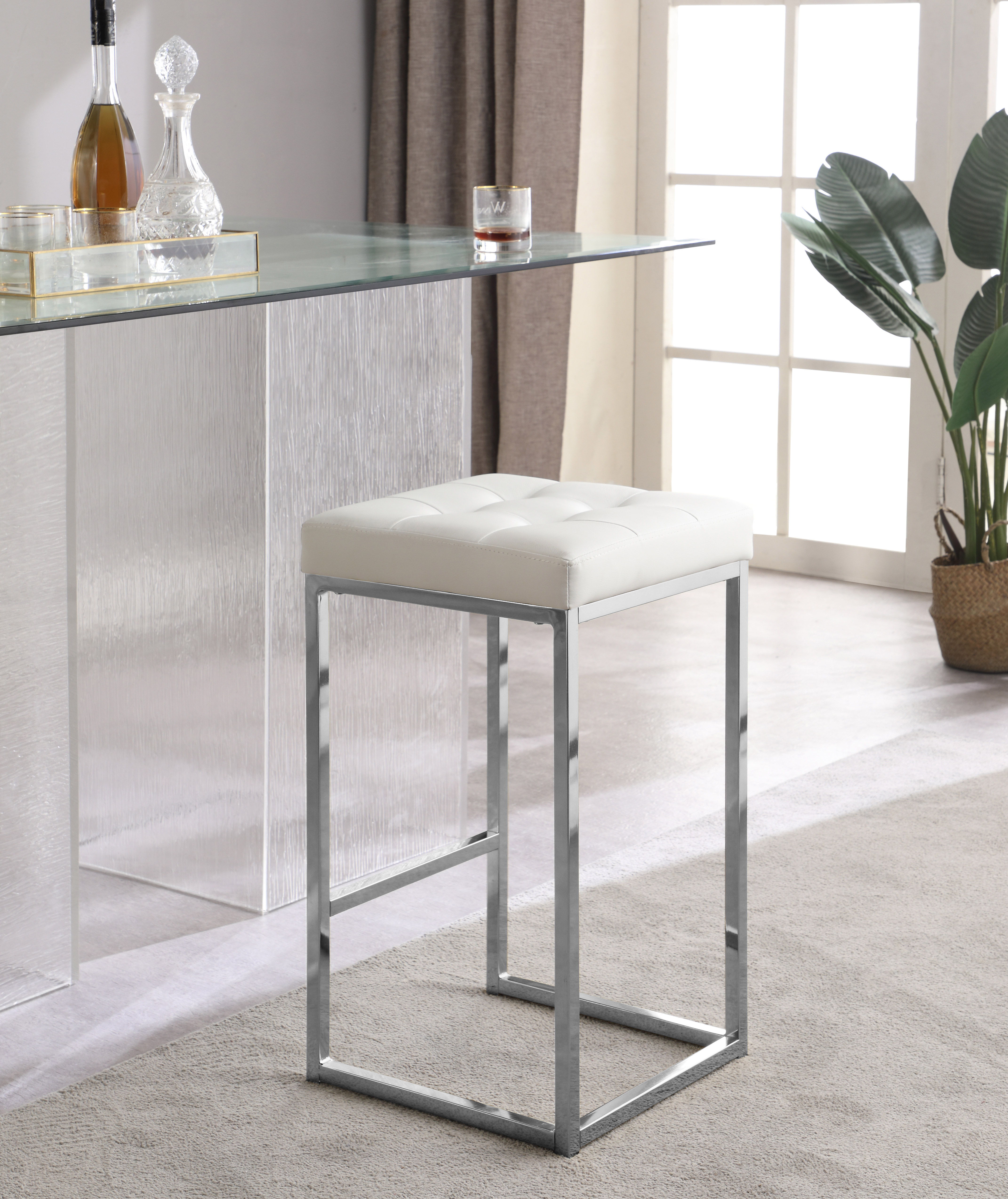 Nicola - Faux Leather Stool (Set of 2) - White