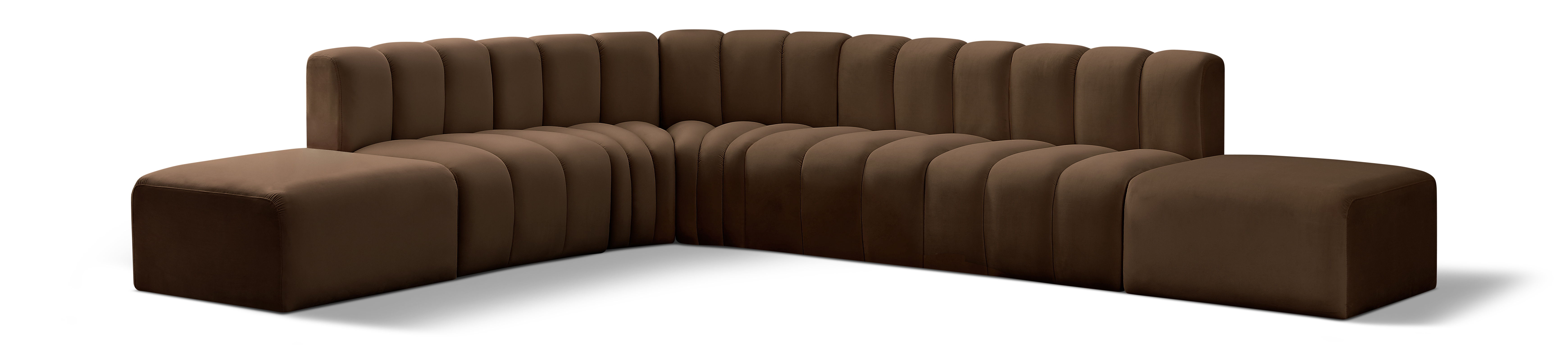 Arc - Velvet 7 Piece Corner Modular Sofa - Brown