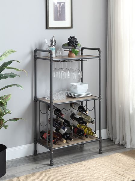 Brantley - Wine Rack - Antique Oak & Sandy Gray, dark gray