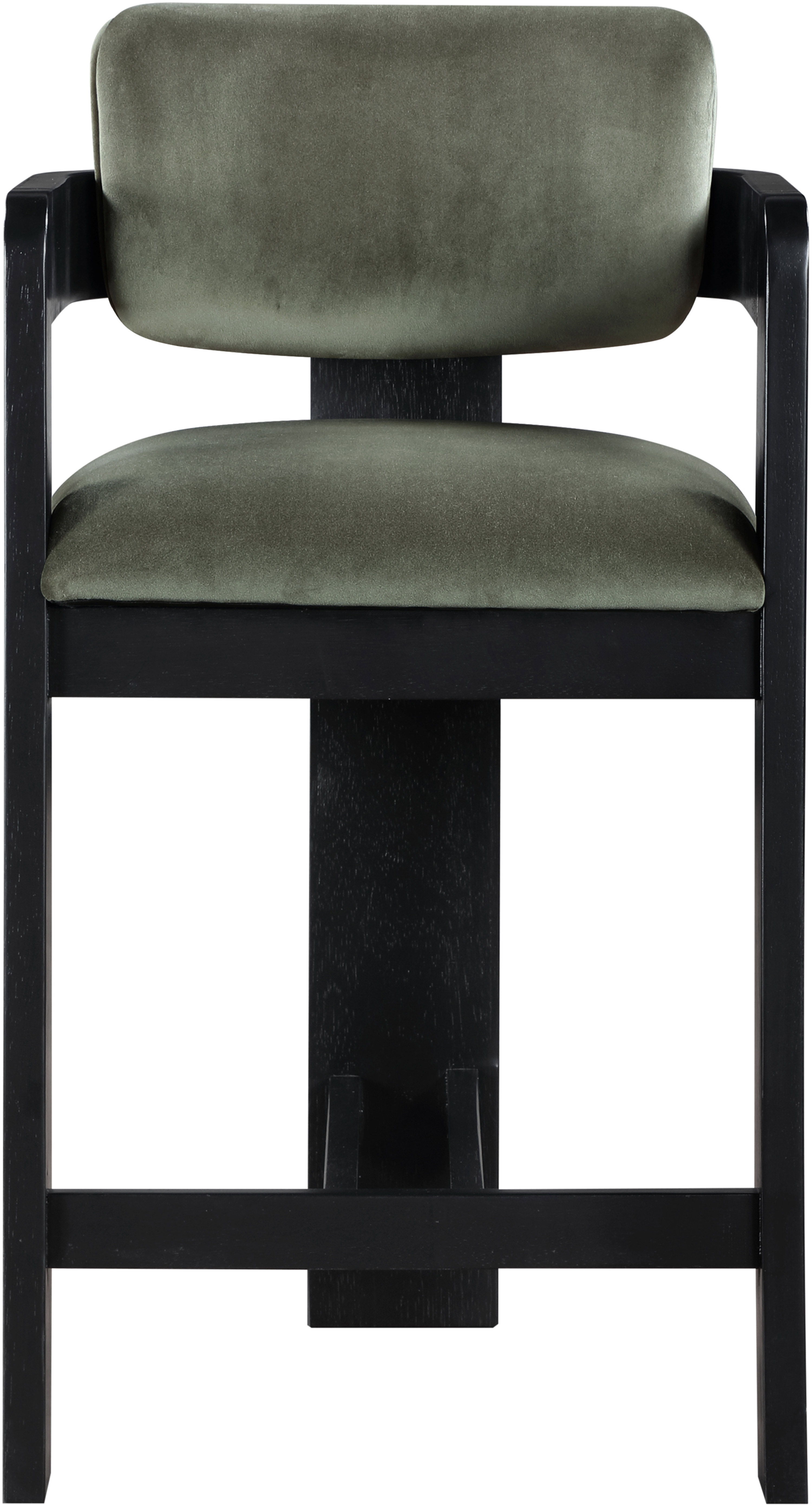 Sacha - Velvet Stool With Black Base - Green