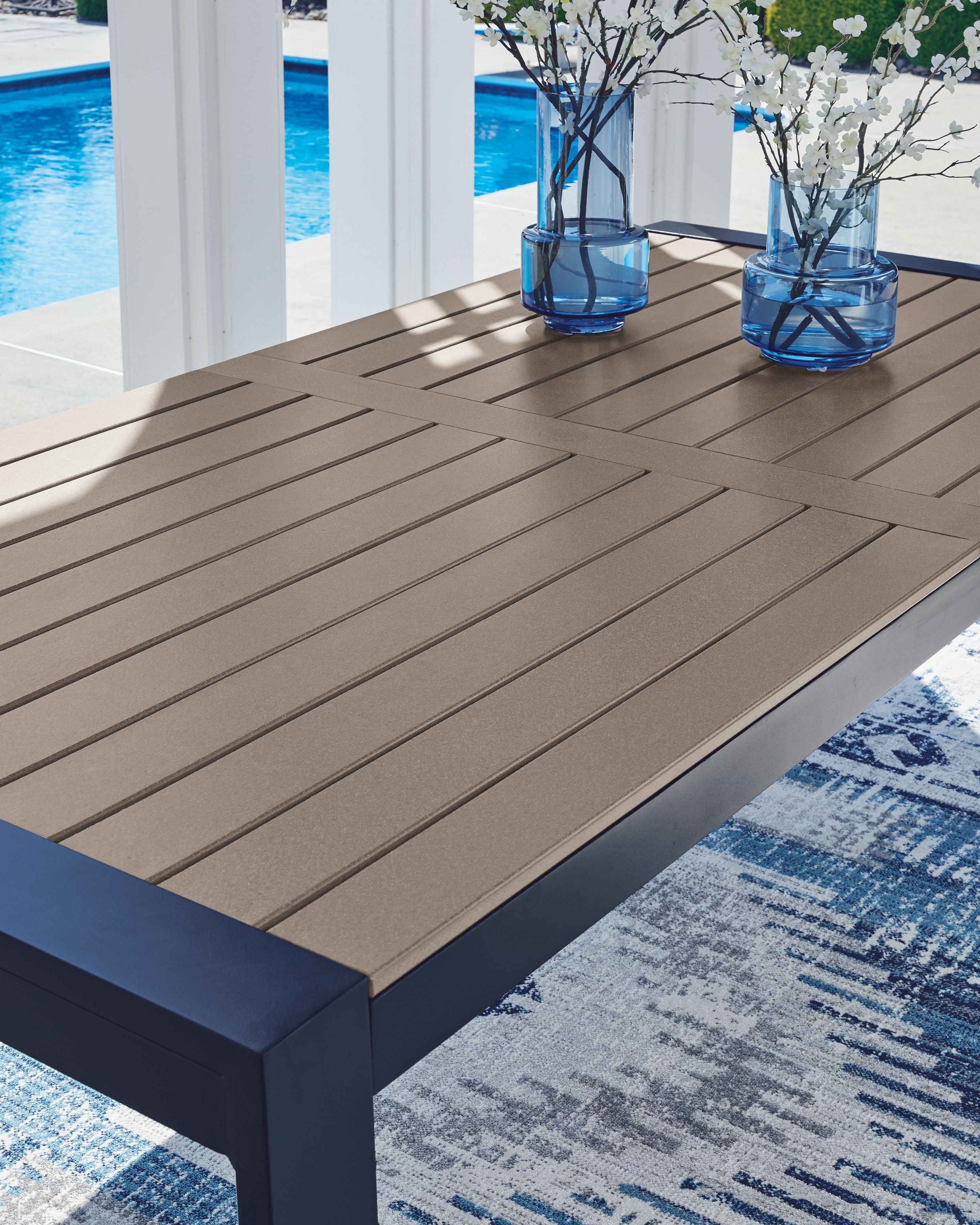 Ashley Furniture East Beach - Rectangular Dining Table With Umbrella Option - Blue - Image 5