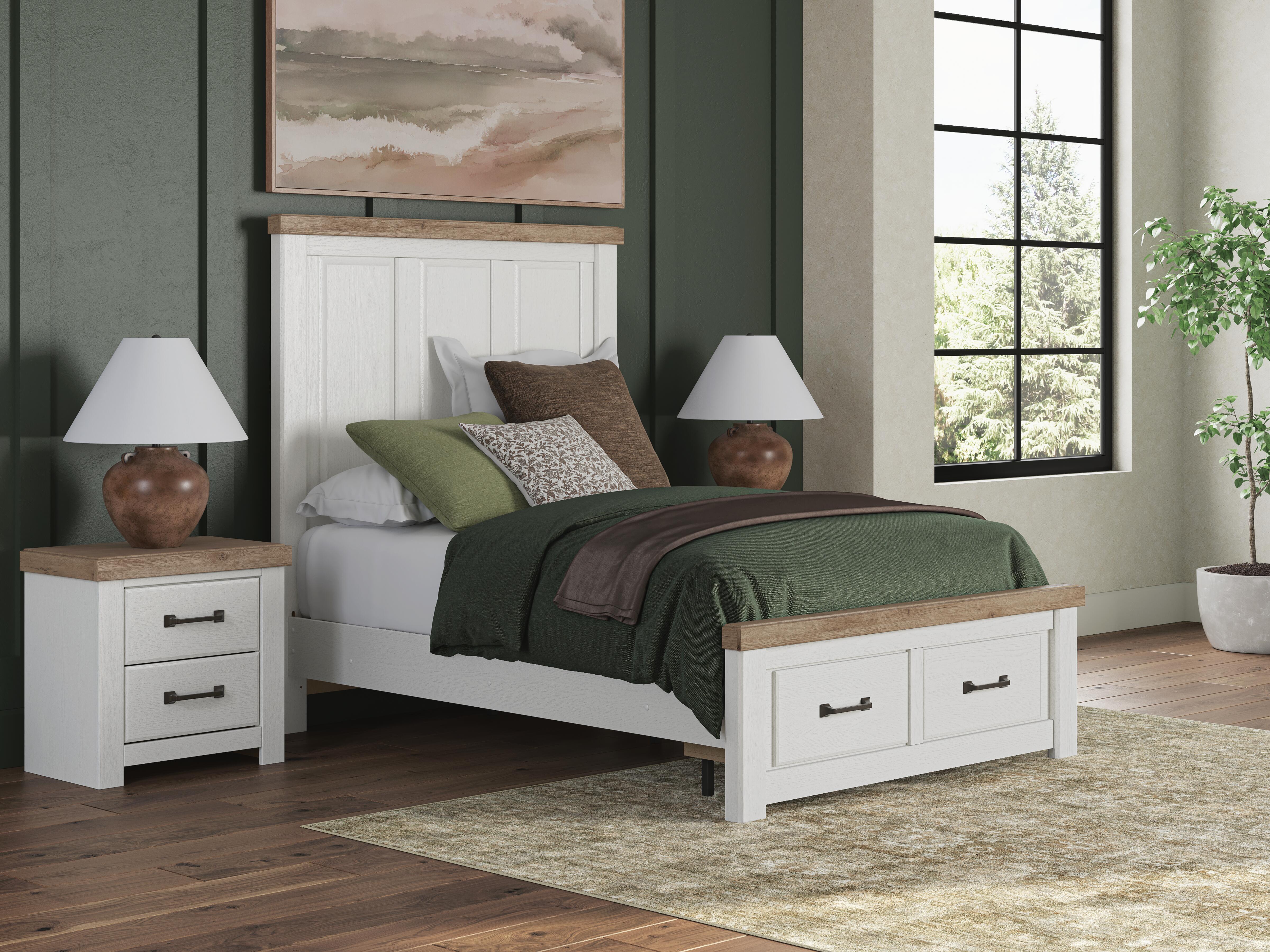 Savonport - Full Panel Storage Bed With Storage Footboard - White / Brown