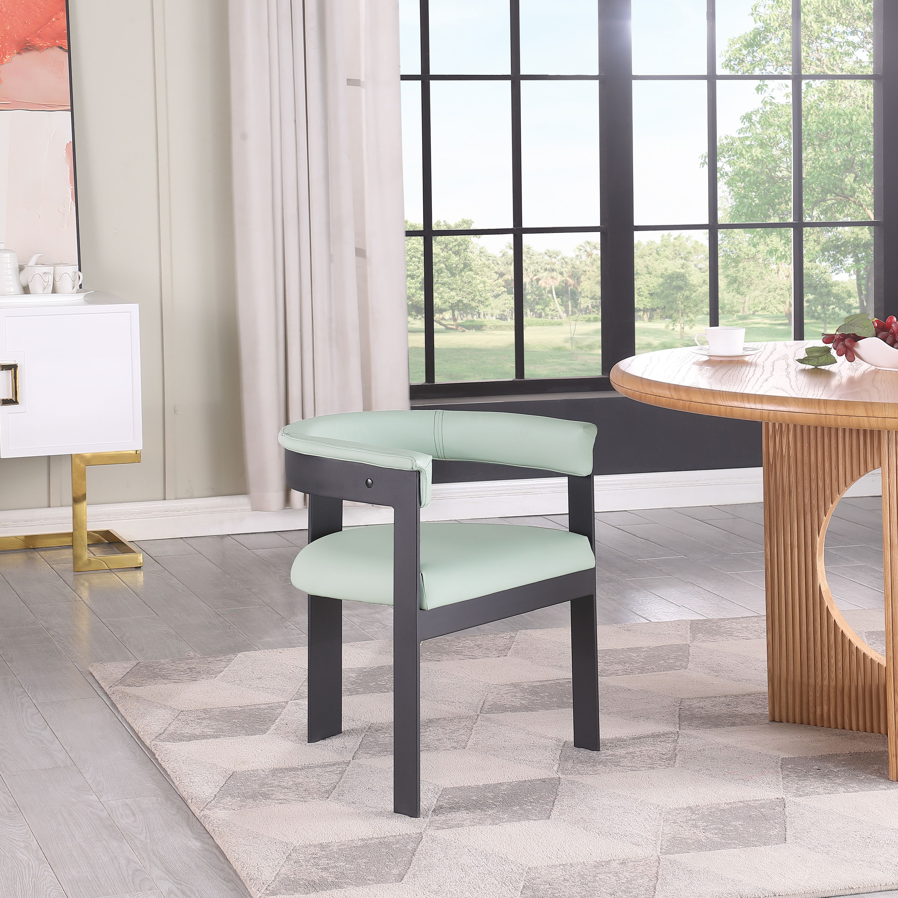 Romeo - Faux Leather Dining Chair With Black Base (Set of 2) - Mint Green