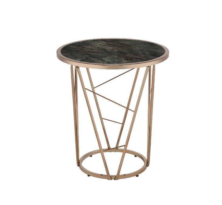 Cicatrix - End Table - Faux Black Marble Glass Top & Champagne, black