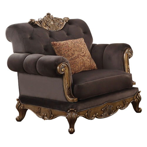 Orianne - Chair - Charcoal Fabric & Antique Gold, dark brown