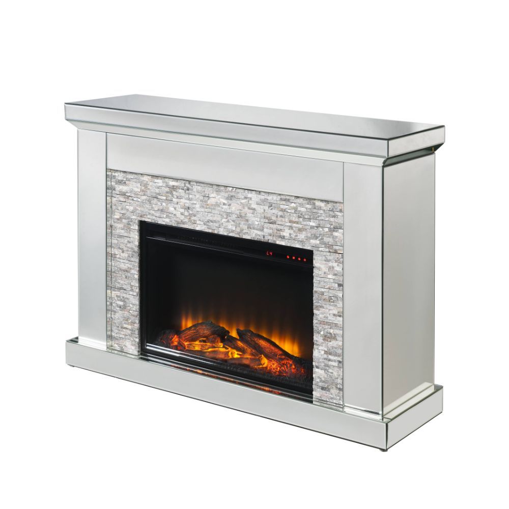 Laksha - Fireplace - Mirrored & Stone, silver