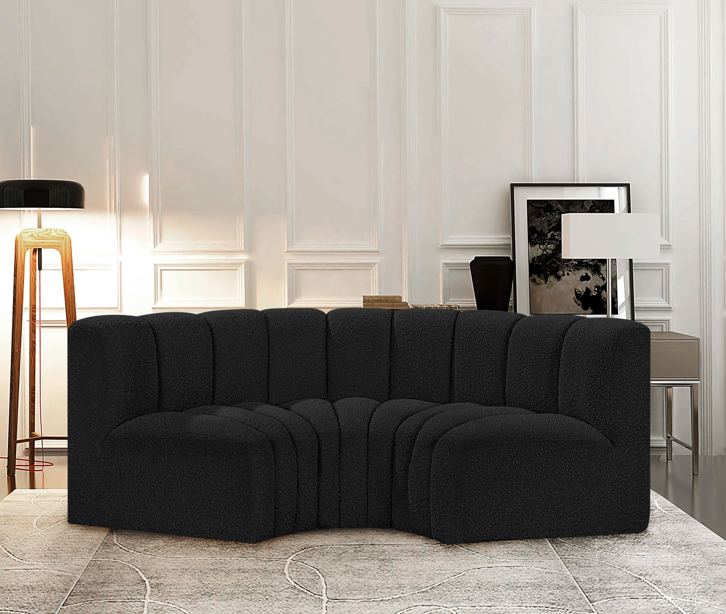 Arc - Boucle Fabric 3 Piece Modular U-Shaped Sofa - Black