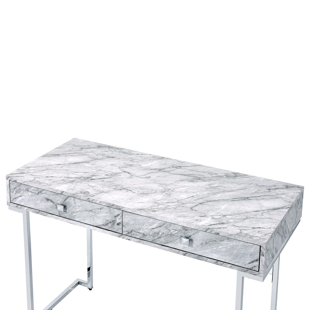 Tigress - Writing Desk - White Printed Faux Marble Top & Chrome, white, view 2