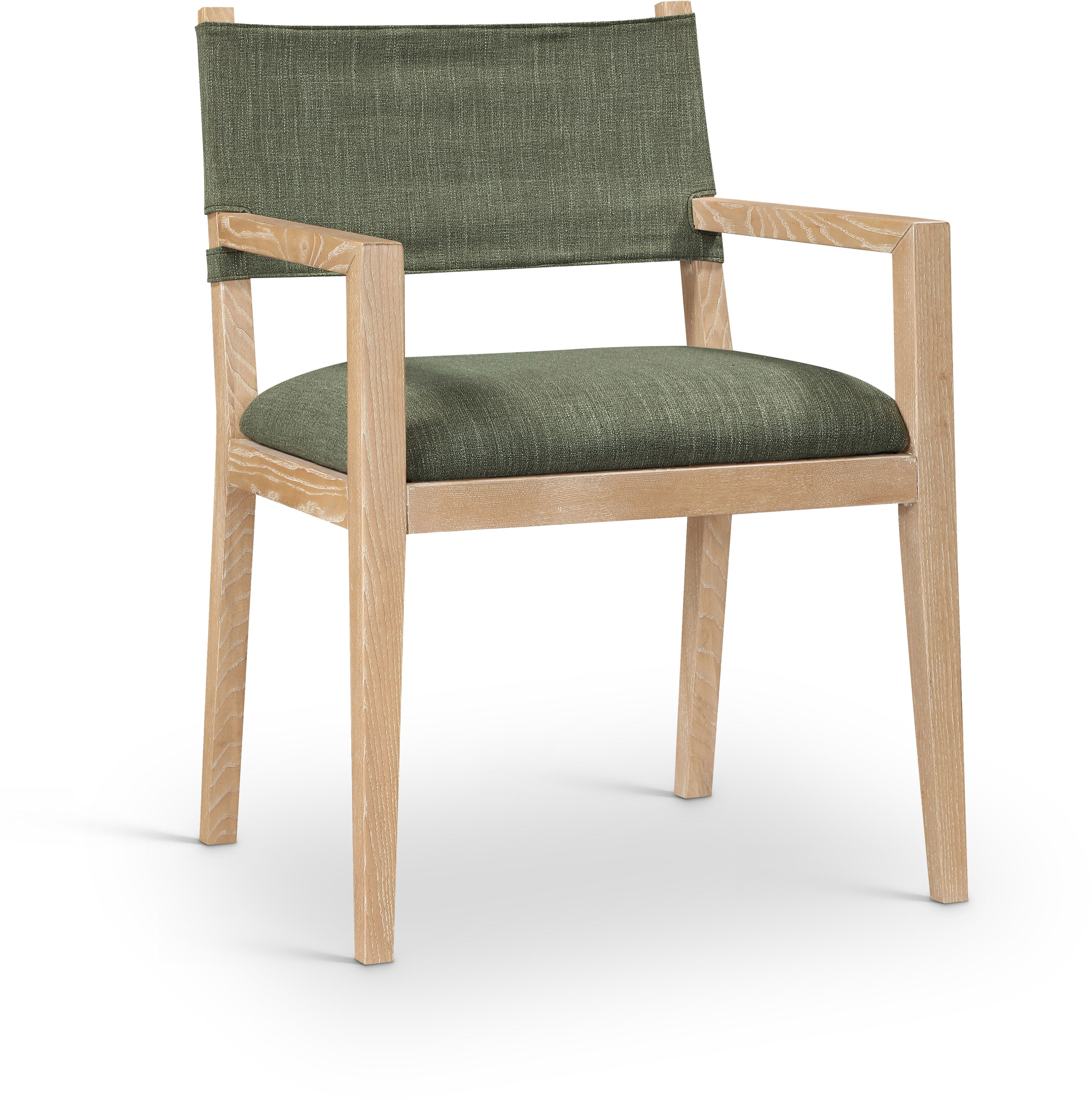 Avon - Linen Textured Performance Fabric Upholstered Dining Arm Chair - Olive