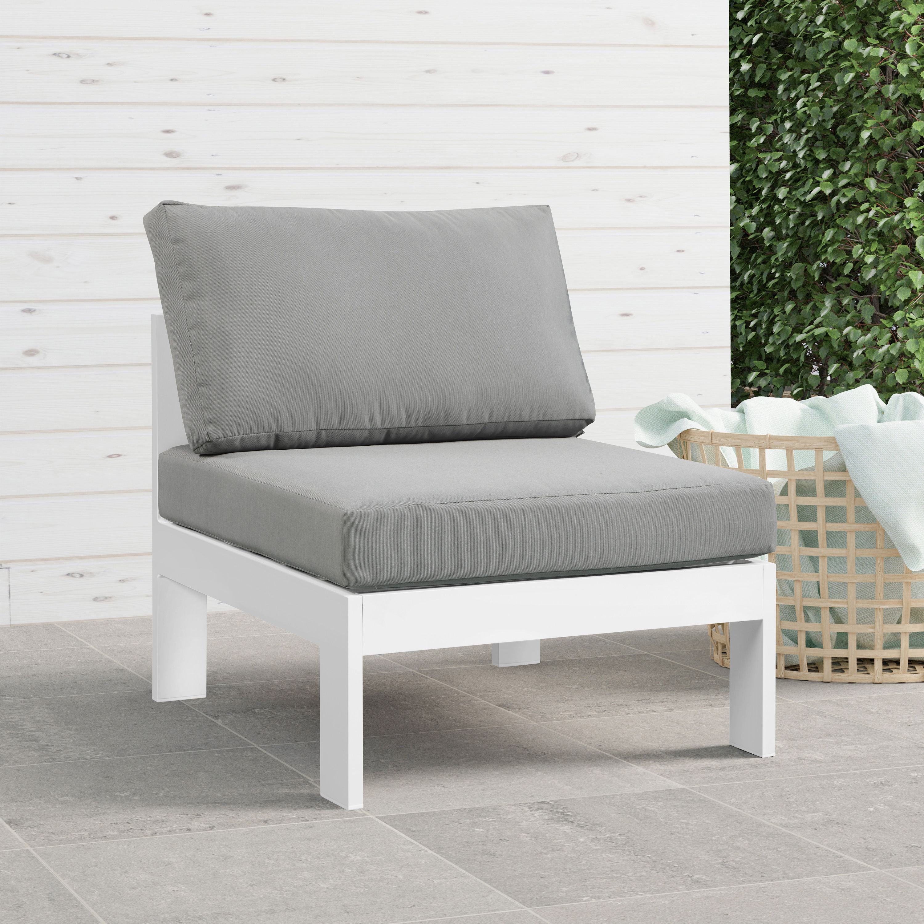 Nizuc - Outdoor Patio Armless Chair With White Frame - Gray
